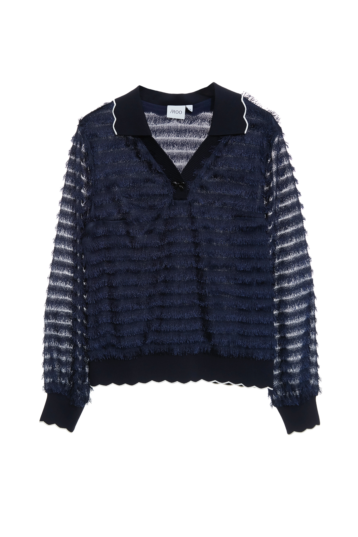 Navy Fringe Detail Long Sleeve Top | iROO Online Shop | Dress Up
