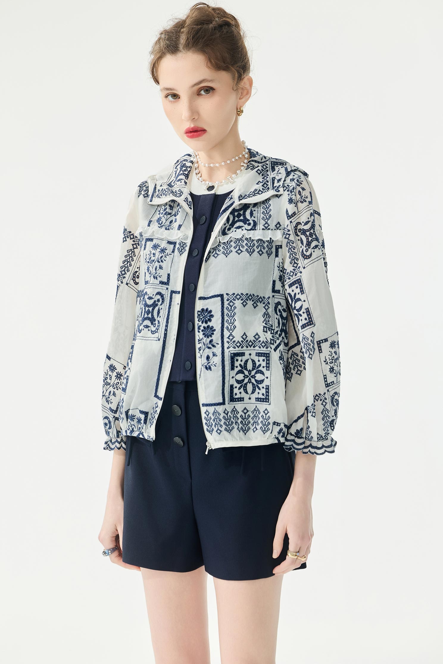 Floral Motif Embroidery Hoodie JacketFloral Motif Embroidery Hoodie Jacket,Jackets,Outerwear,Season (SS) Look,Embroidered