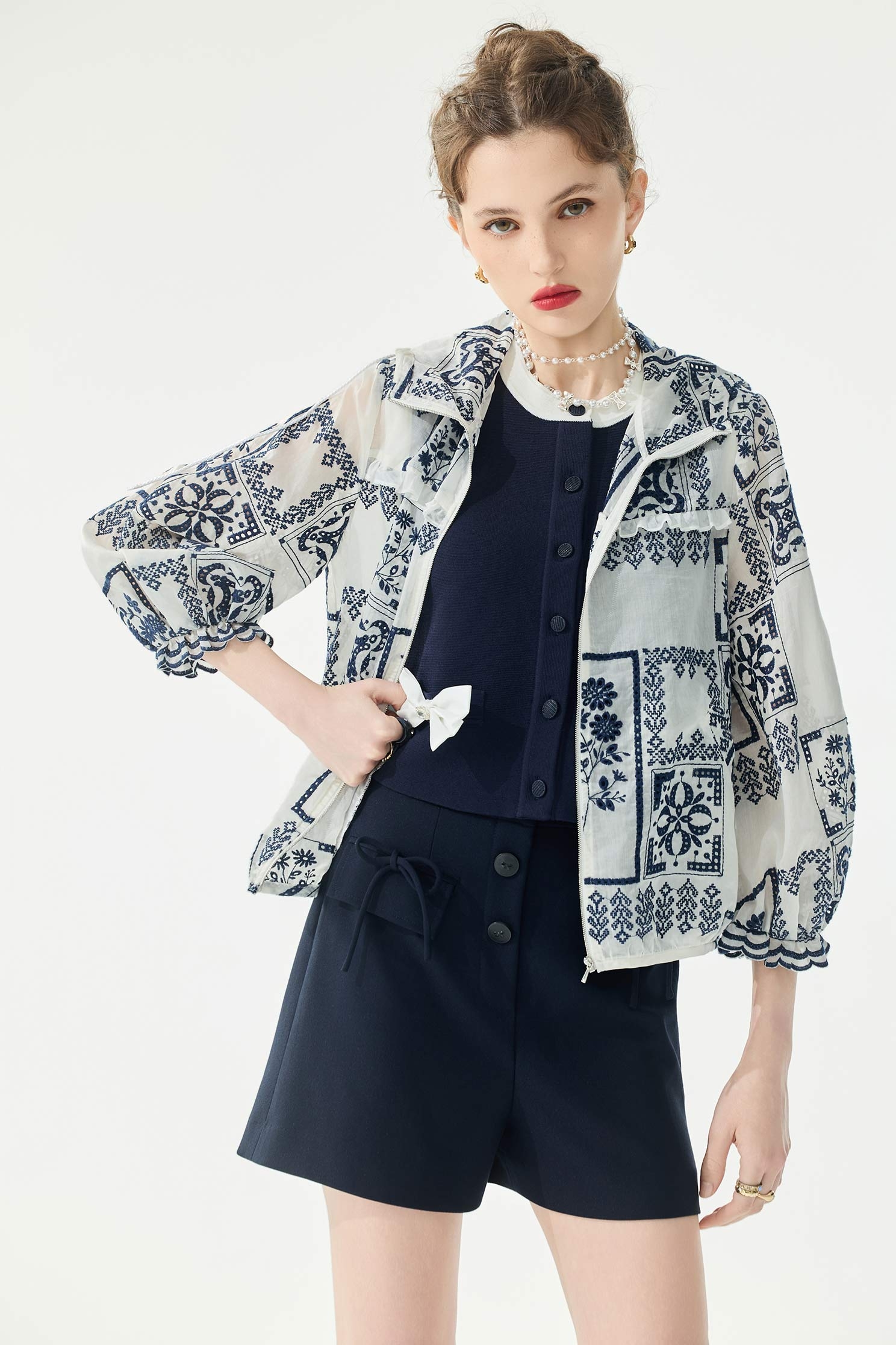 Floral Motif Embroidery Hoodie JacketFloral Motif Embroidery Hoodie Jacket,Jackets,Outerwear,Season (SS) Look,Embroidered