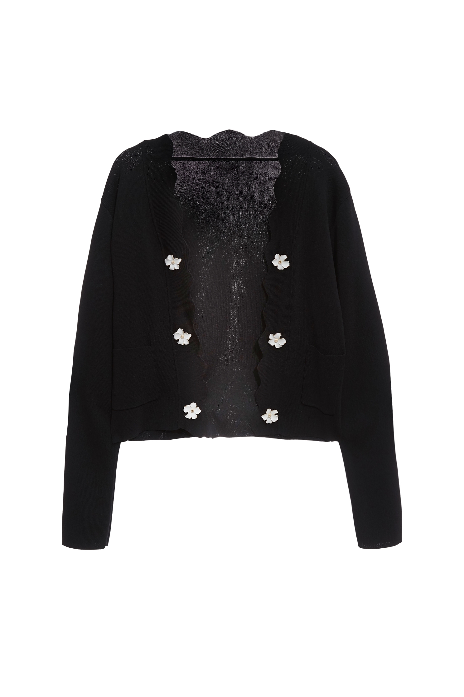 Floral Detail Knit CardiganFloral Detail Knit Cardigan,Jackets,Outerwear,Season (SS) Look,Knitted,Knitted coats,Black outerwear