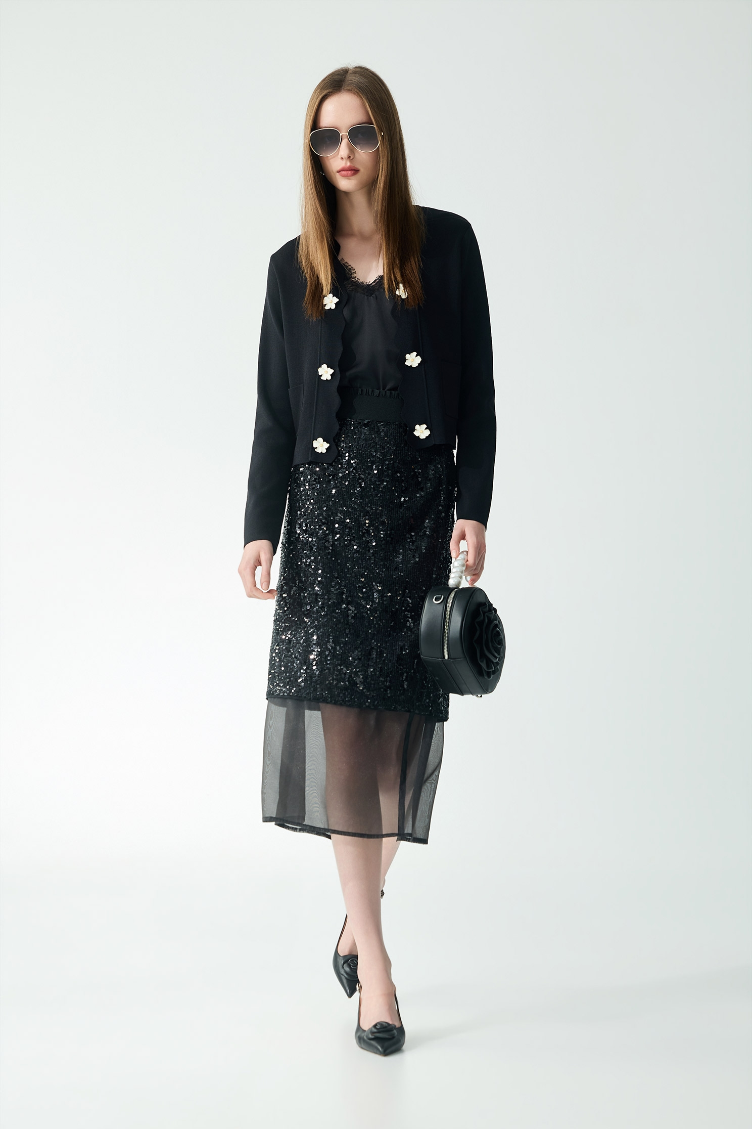 Floral Detail Knit CardiganFloral Detail Knit Cardigan,Jackets,Outerwear,Season (SS) Look,Knitted,Knitted coats,Black outerwear