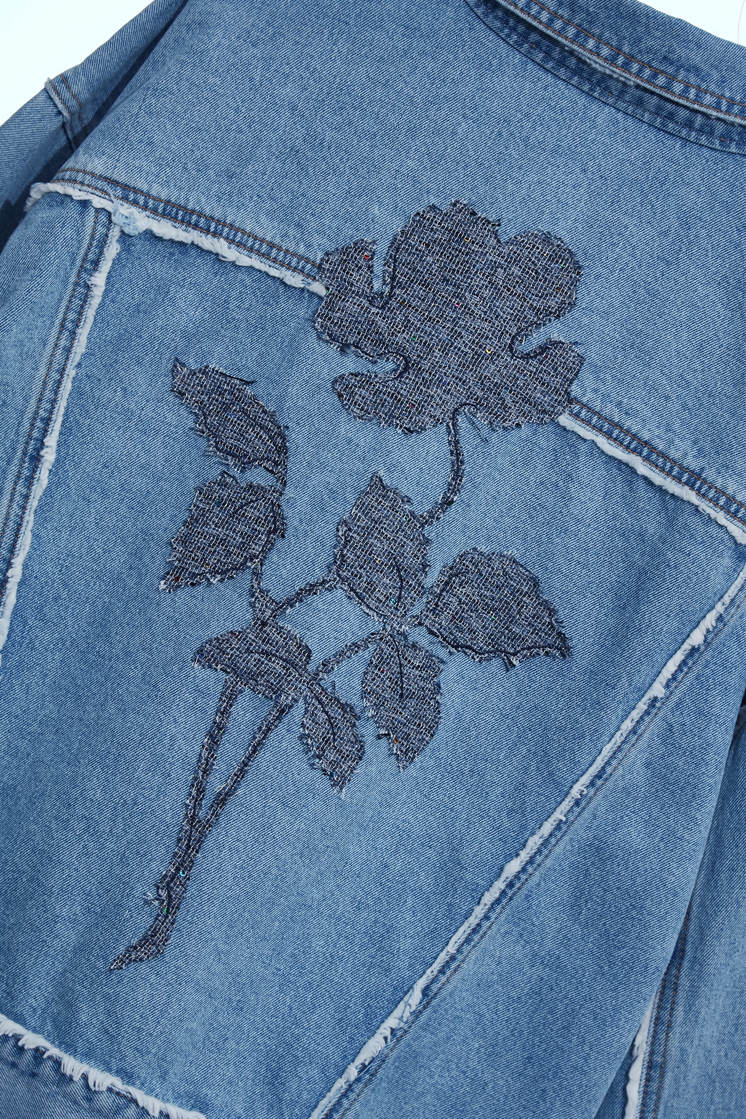 Floral Motif Denim JacketFloral Motif Denim Jacket,Jackets,Embroidered,Outerwear,Season (SS) Look,Denim,Denim Jackets