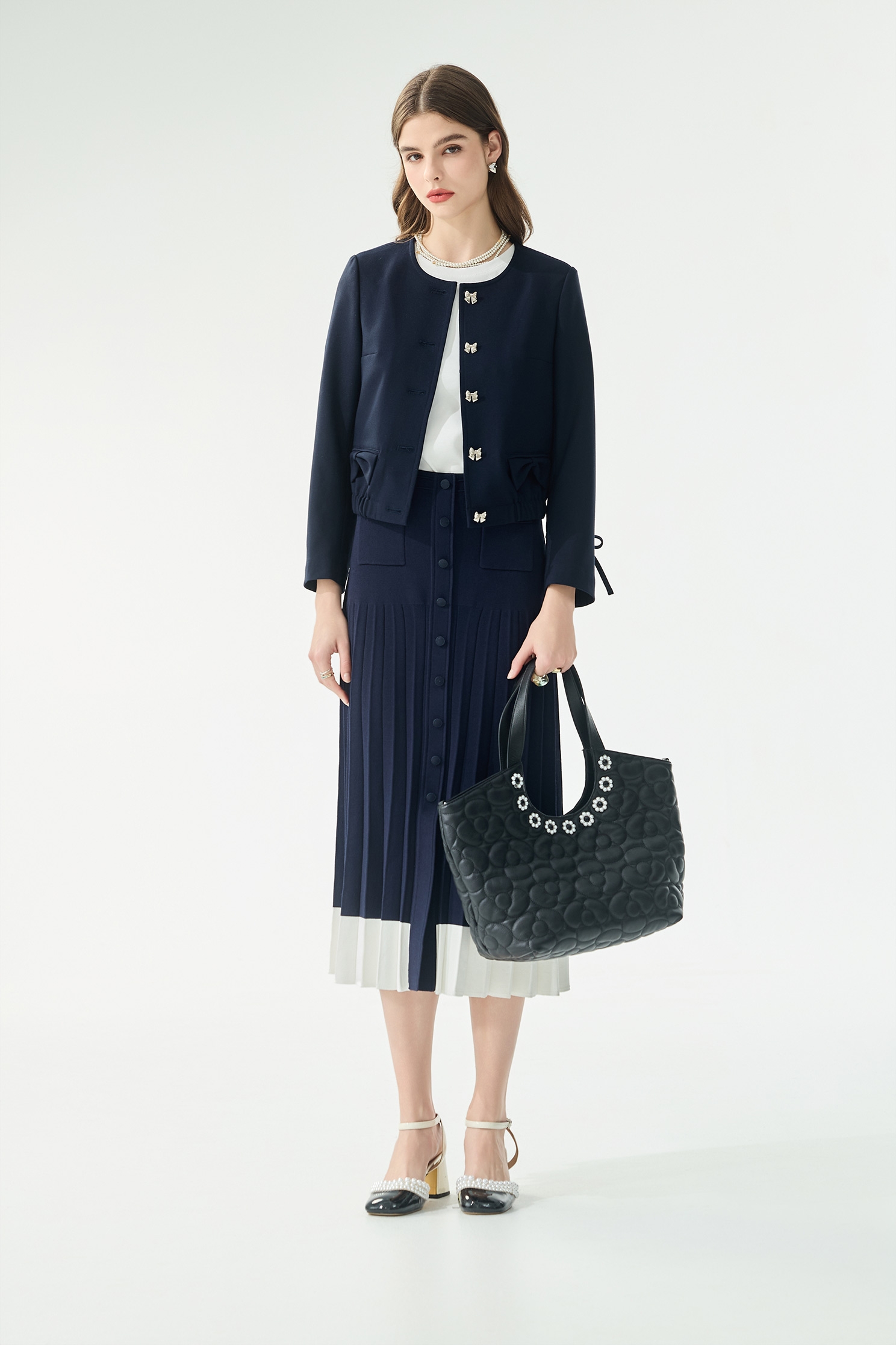 Bow Detail Navy JacketBow Detail Navy Jacket,Jackets,Outerwear,Season (SS) Look,bows,Blazers