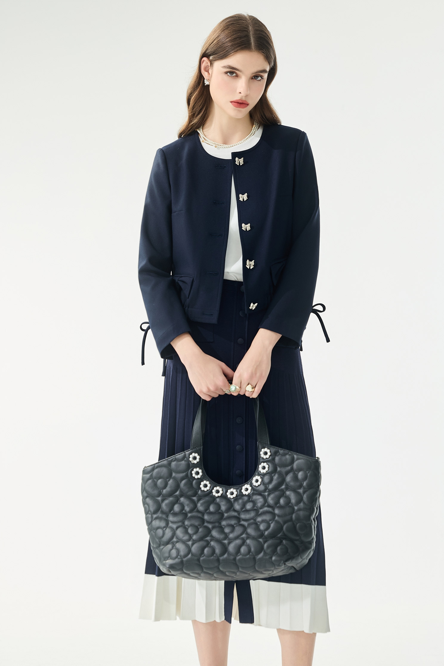 Bow Detail Navy JacketBow Detail Navy Jacket,Jackets,Outerwear,Season (SS) Look,bows,Blazers