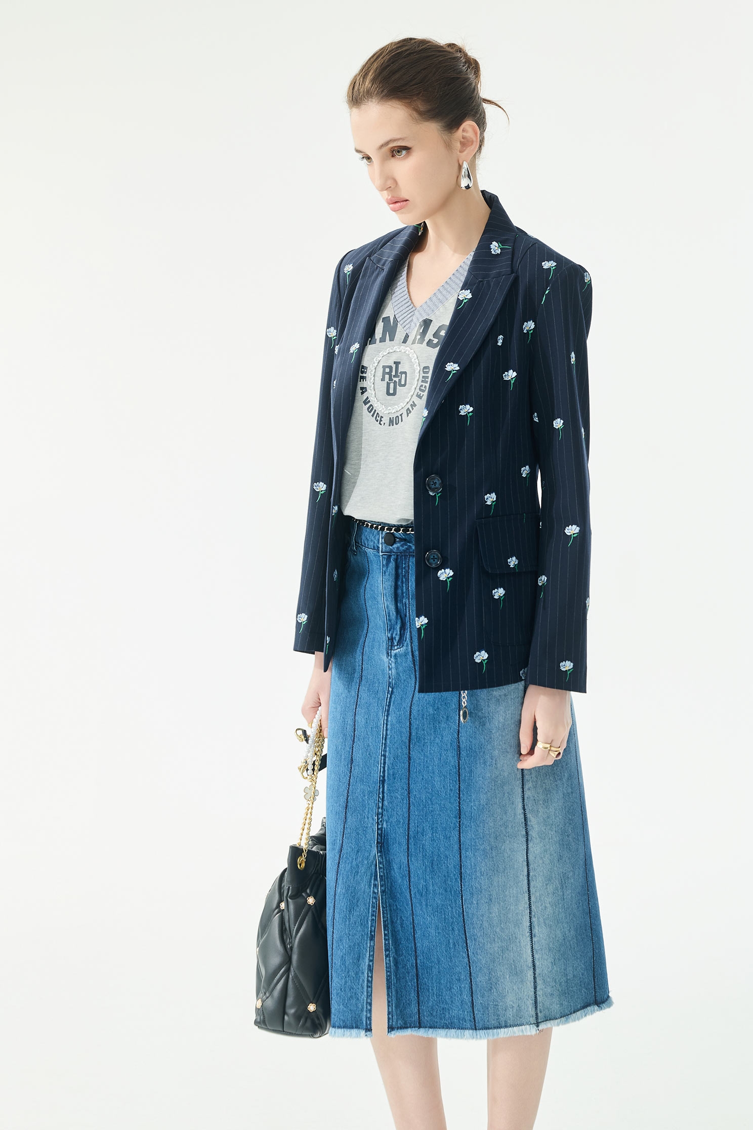 Floral Embroidery Pinstripe BlazerFloral Embroidery Pinstripe Blazer,Jackets,Embroidered,Outerwear,Season (SS) Look,Stripe,pants,Blazers