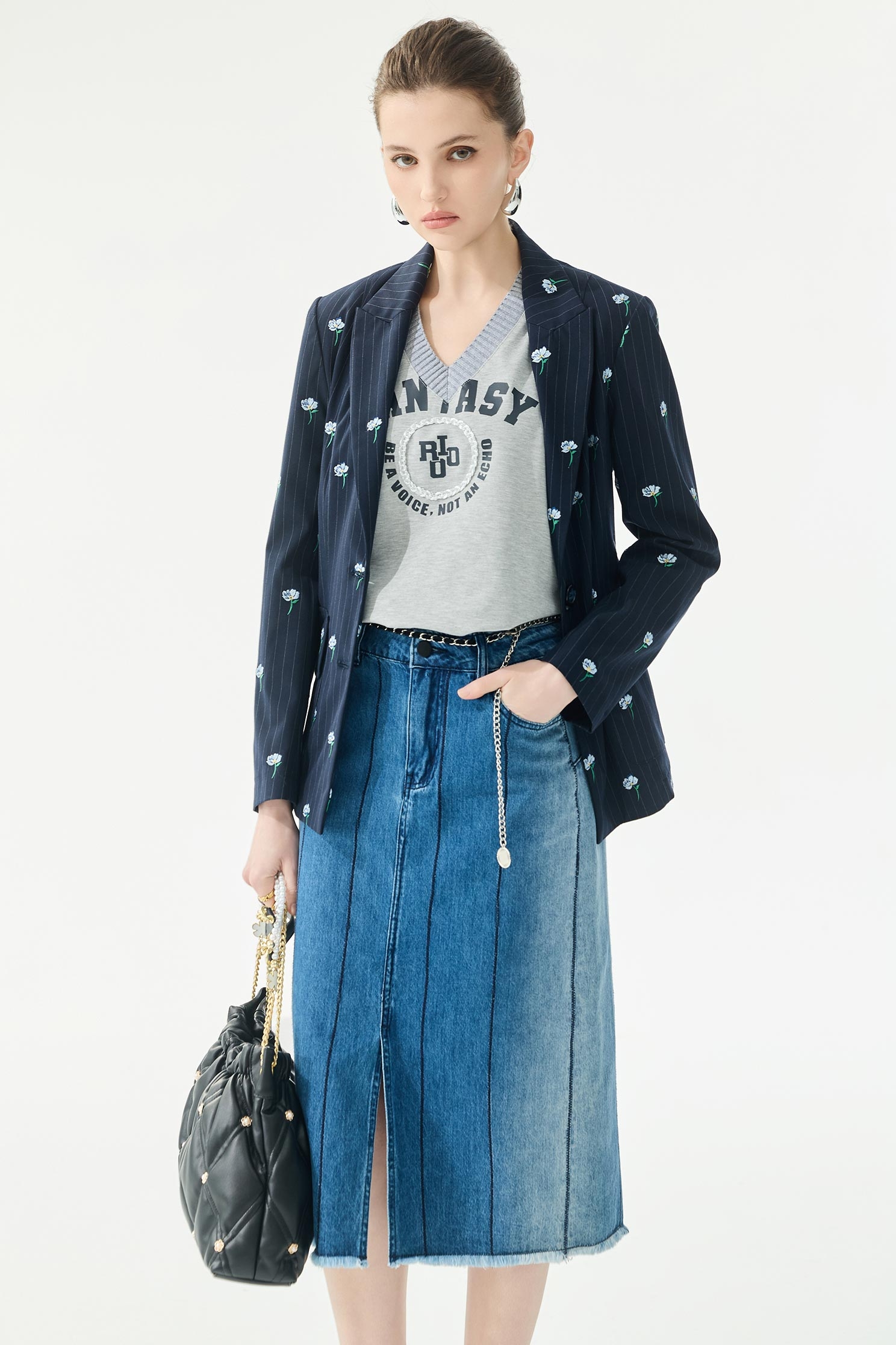 Floral Embroidery Pinstripe BlazerFloral Embroidery Pinstripe Blazer,Jackets,Embroidered,Outerwear,Season (SS) Look,Stripe,pants,Blazers