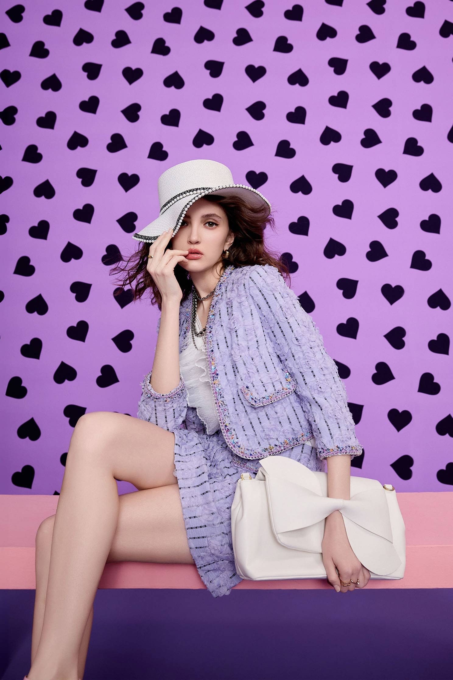 3-D Mesh Floral Purple Jacket3-D Mesh Floral Purple Jacket,Jackets,Office Looks,Outerwear,Season (SS) Look,co-ord sets,Stripe,blossoms