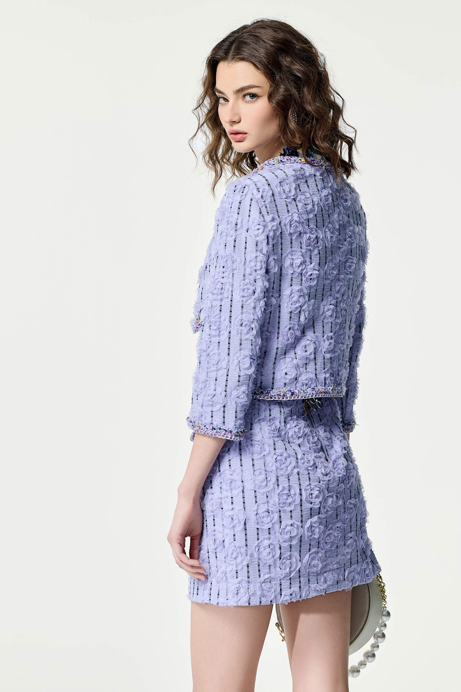 3-D Mesh Floral Purple Jacket3-D Mesh Floral Purple Jacket,Jackets,Office Looks,Outerwear,Season (SS) Look,co-ord sets,Stripe,blossoms