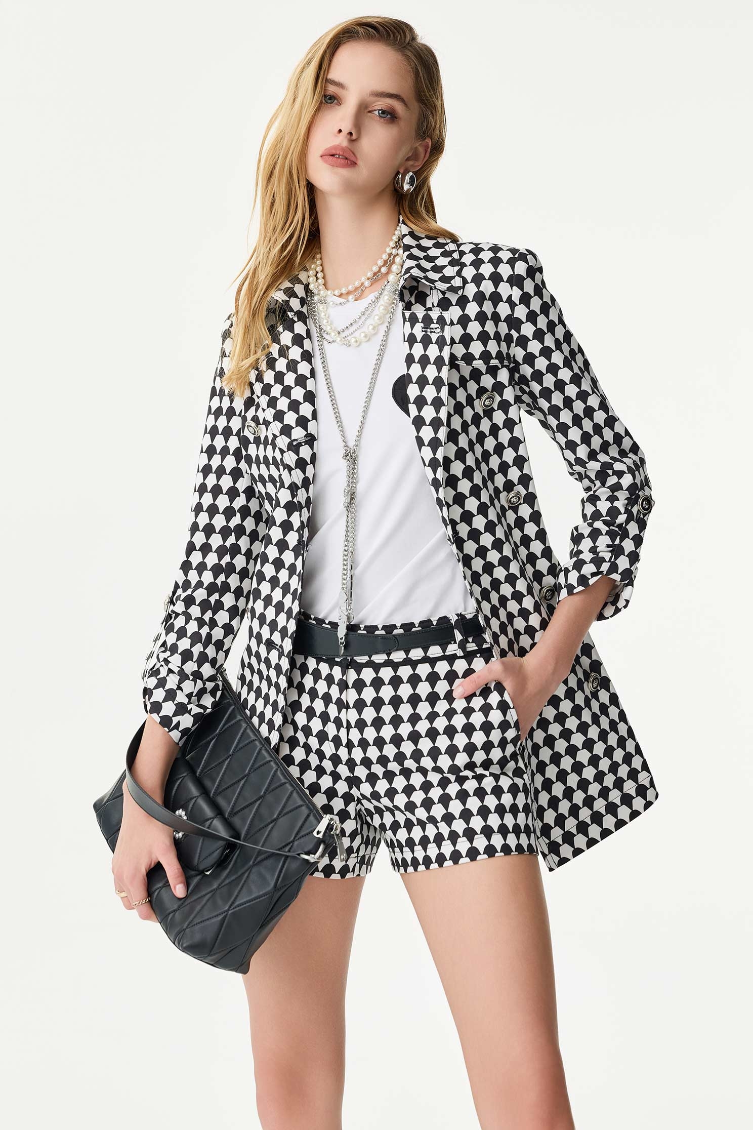 Black Geomatric Print Trench CoatBlack Geomatric Print Trench Coat,Jackets,Season (SS) Look,Trench coats