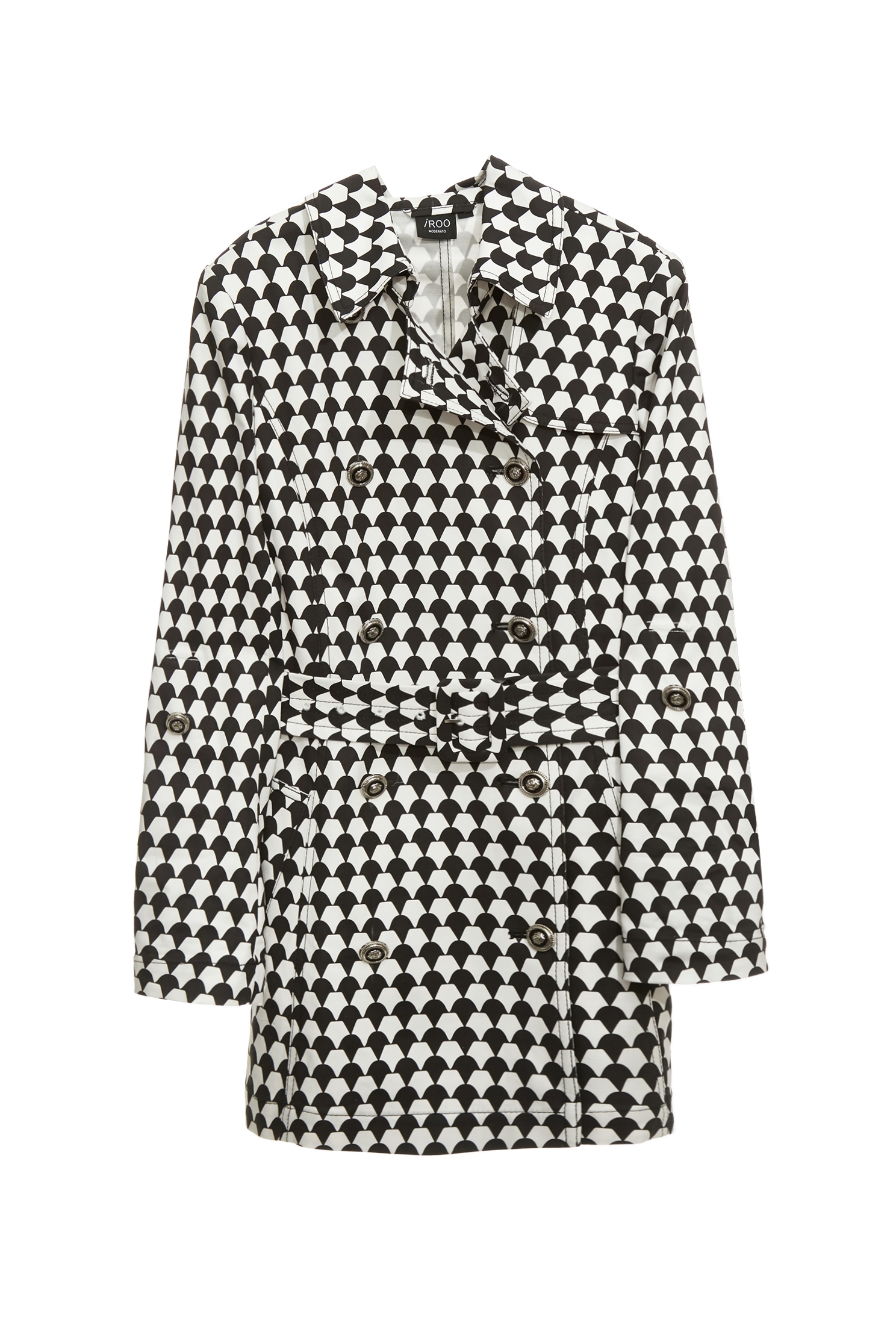 Black Geomatric Print Trench CoatBlack Geomatric Print Trench Coat,Jackets,Season (SS) Look,Trench coats