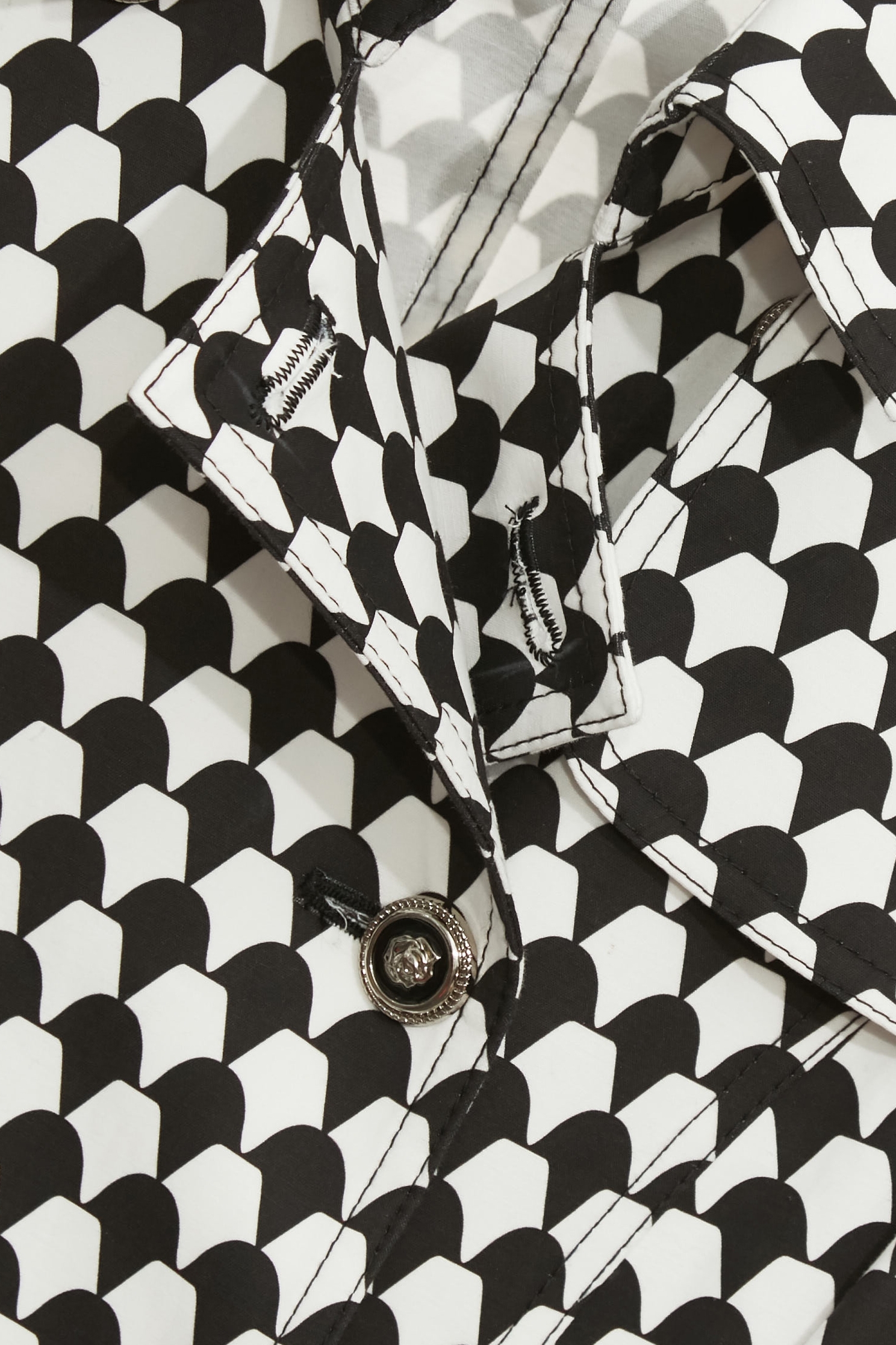 Black Geomatric Print Trench CoatBlack Geomatric Print Trench Coat,Jackets,Season (SS) Look,Trench coats