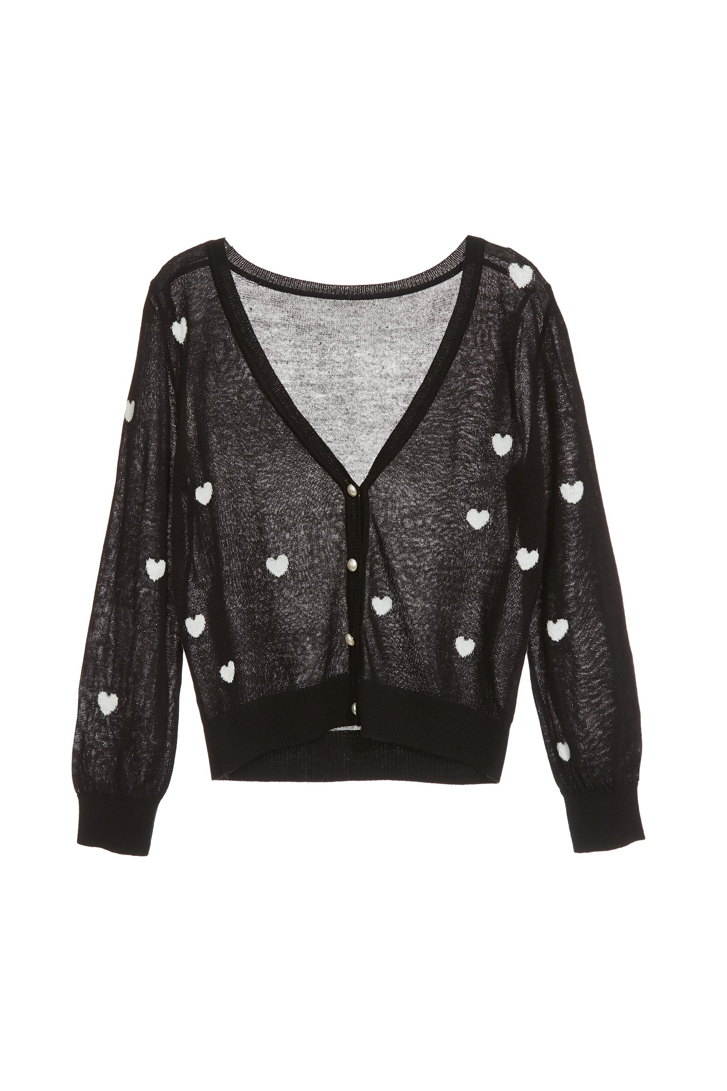 Heart Print V-neck CardiganHeart Print V-neck Cardigan,Jackets,Outerwear,Season (SS) Look,Knitted,Knitted coats,Black outerwear