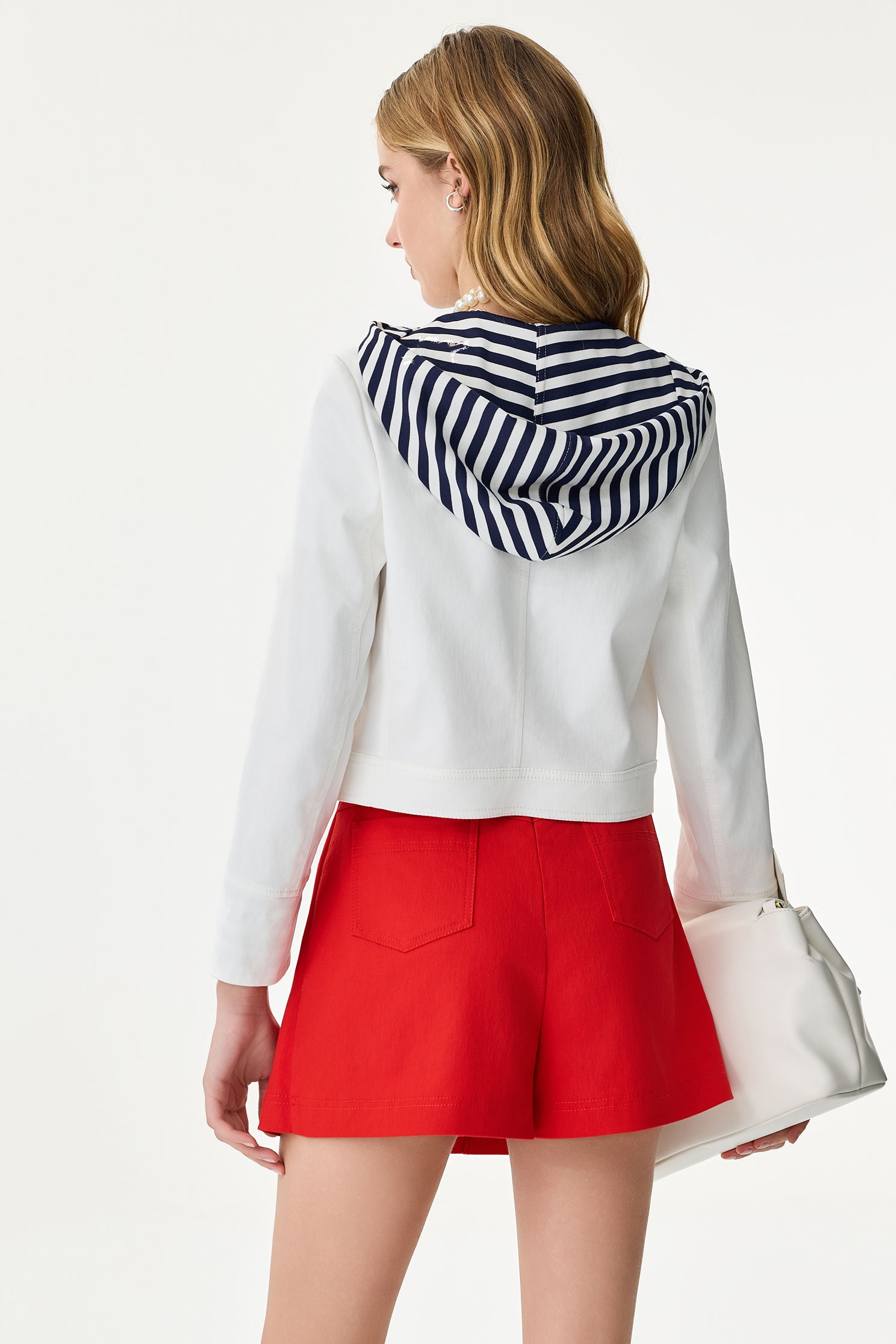 Contrast Hoodie Denim JacketContrast Hoodie Denim Jacket,Office Looks,Embroidered,Outerwear,Season (SS) Look,co-ord sets,Stripe,pearl,Hoodie jackets