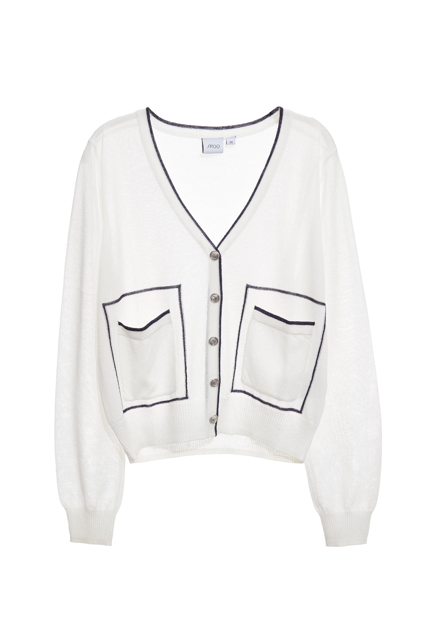 Contrast Navy Trim Knit CardiganContrast Navy Trim Knit Cardigan,Office Looks,Outerwear,Season (SS) Look,White outerwear,Valentine,Knitted,Knitted coats