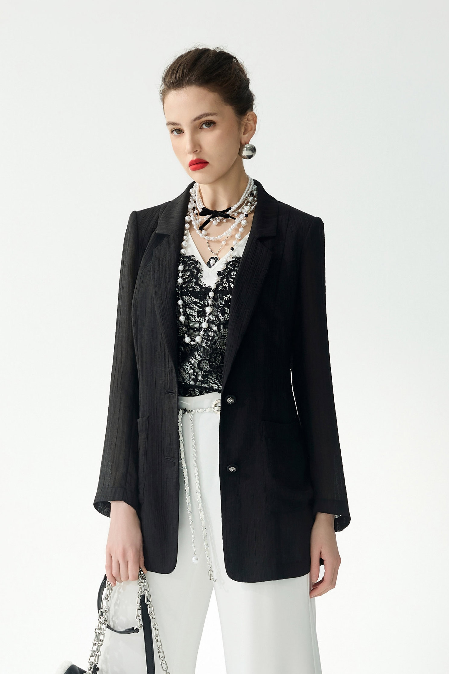 Mid Length Patch Pocket BlazerMid Length Patch Pocket Blazer,Jackets,Outerwear,Season (SS) Look,Chiffon,Black outerwear