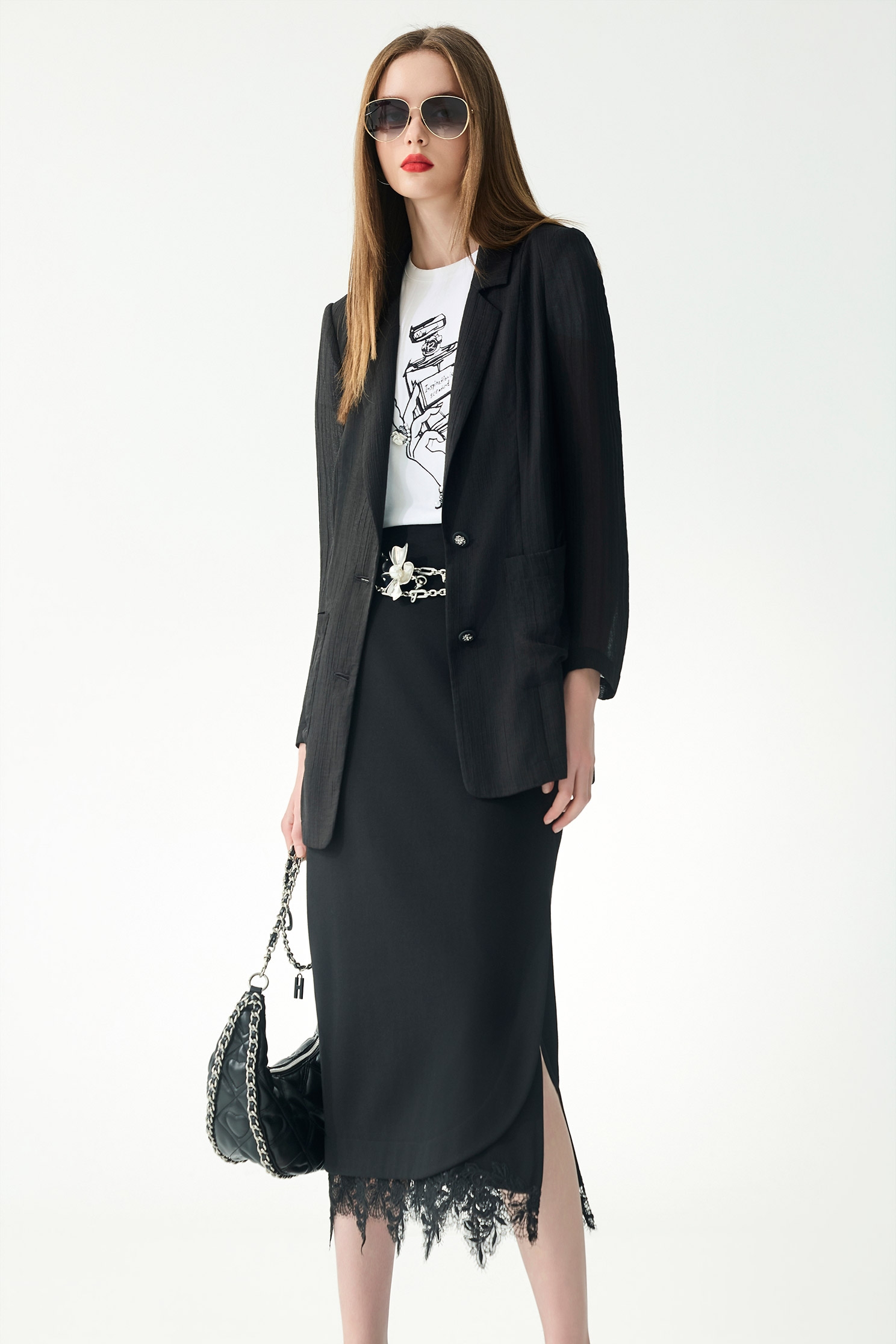 Mid Length Patch Pocket BlazerMid Length Patch Pocket Blazer,Jackets,Outerwear,Season (SS) Look,Chiffon,Black outerwear