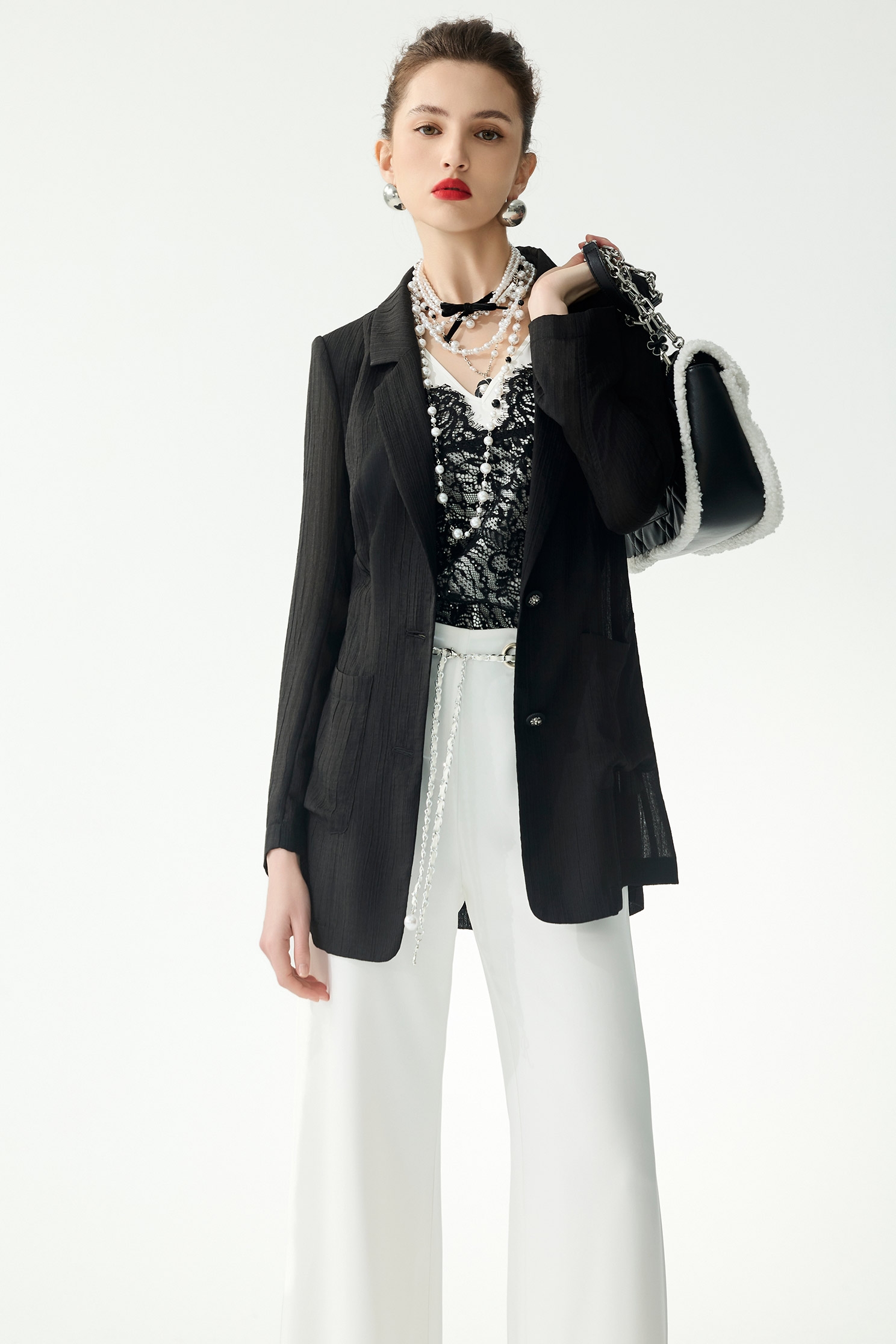 Mid Length Patch Pocket BlazerMid Length Patch Pocket Blazer,Jackets,Outerwear,Season (SS) Look,Chiffon,Black outerwear