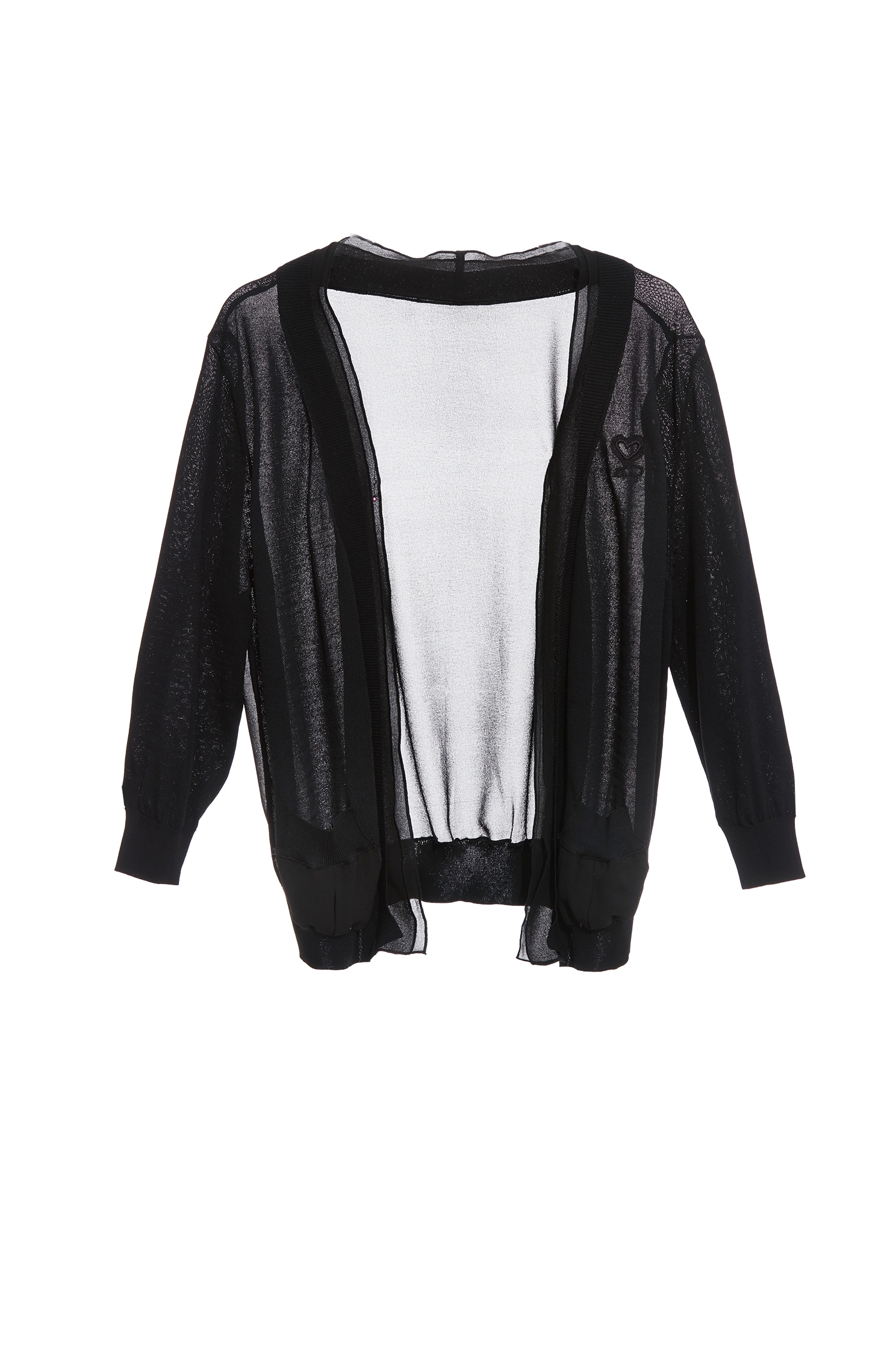 Chiffon Layer Knit CardiganChiffon Layer Knit Cardigan,Jackets,Outerwear,Season (SS) Look,Embroidered,Knitted,Knitted coats,Chiffon,Black outerwear