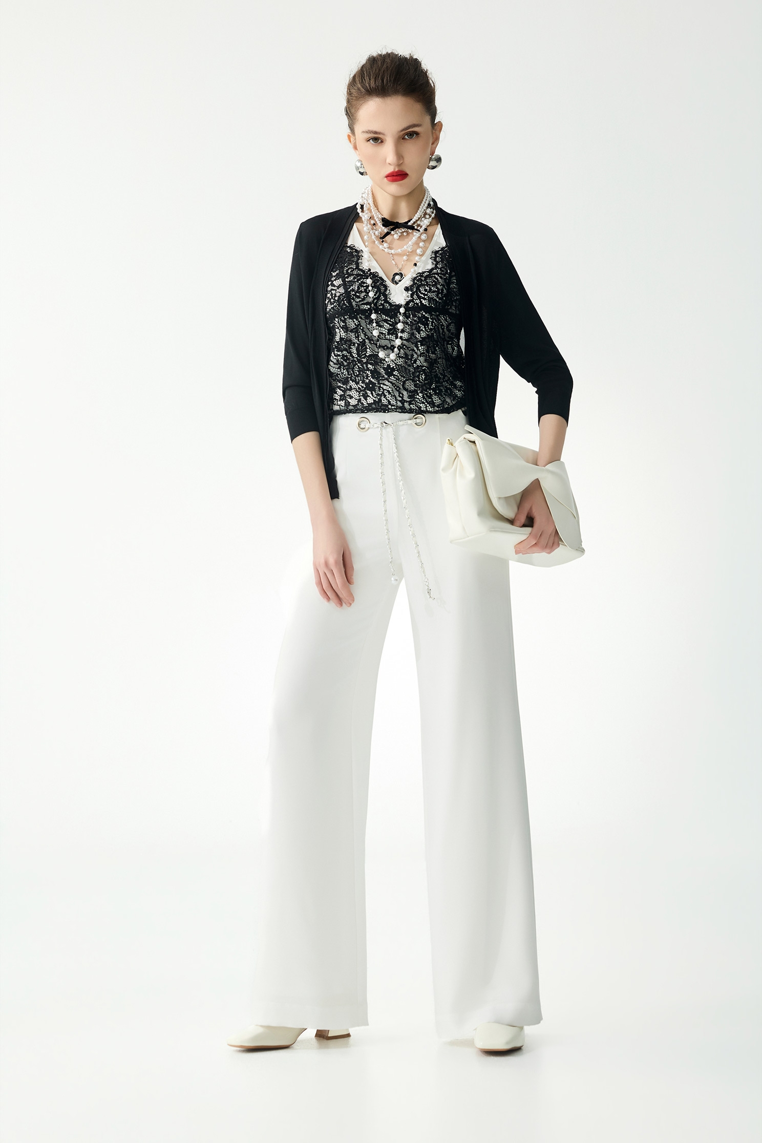 Chiffon Layer Knit CardiganChiffon Layer Knit Cardigan,Jackets,Outerwear,Season (SS) Look,Embroidered,Knitted,Knitted coats,Chiffon,Black outerwear