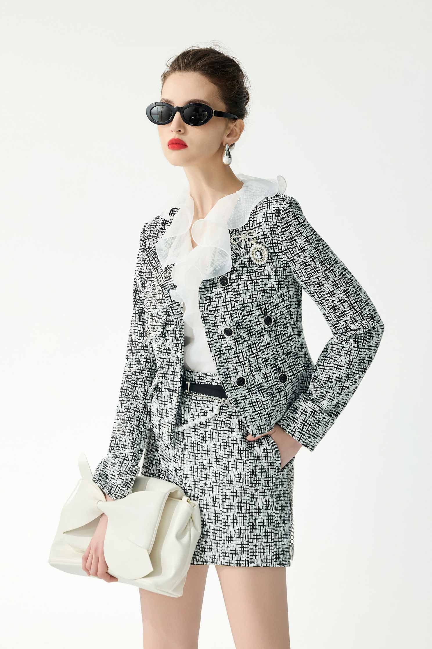 Vintage Brooch Plaid JacketVintage Brooch Plaid Jacket,Jackets,Outerwear,Season (SS) Look,pearl,bows