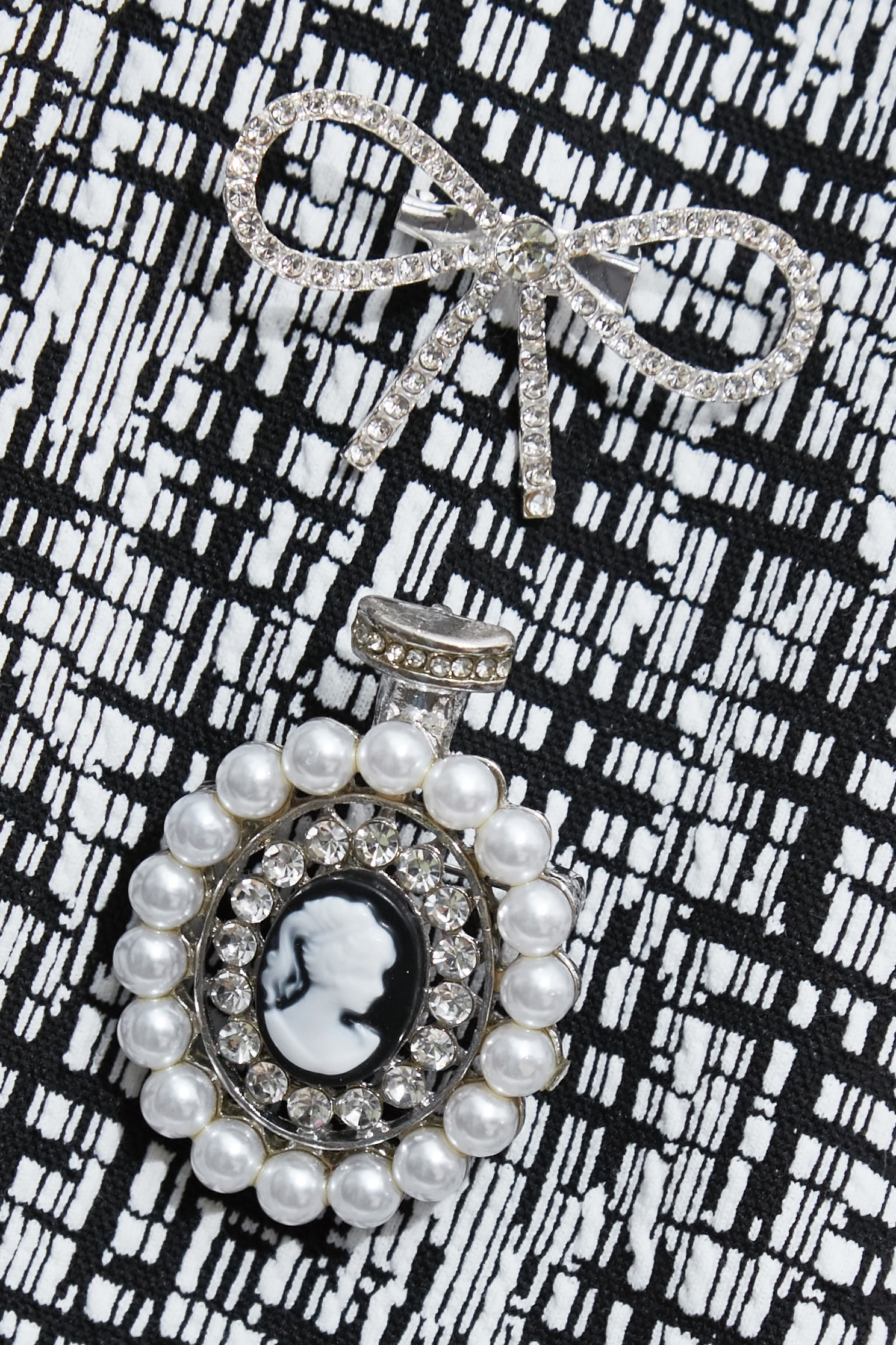 Vintage Brooch Plaid JacketVintage Brooch Plaid Jacket,Jackets,Outerwear,Season (SS) Look,pearl,bows