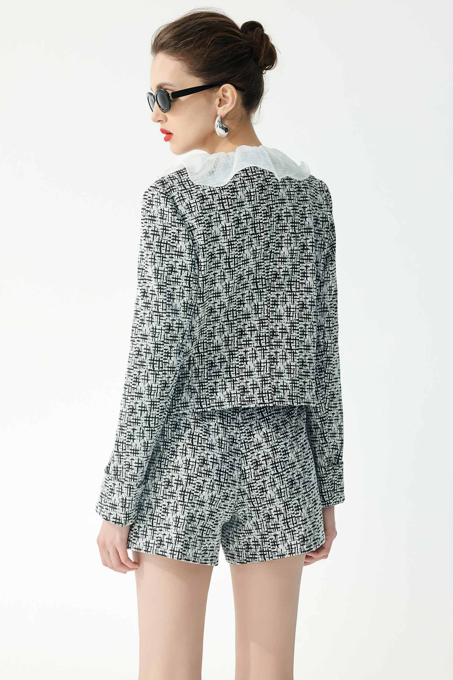 Vintage Brooch Plaid JacketVintage Brooch Plaid Jacket,Jackets,Outerwear,Season (SS) Look,pearl,bows