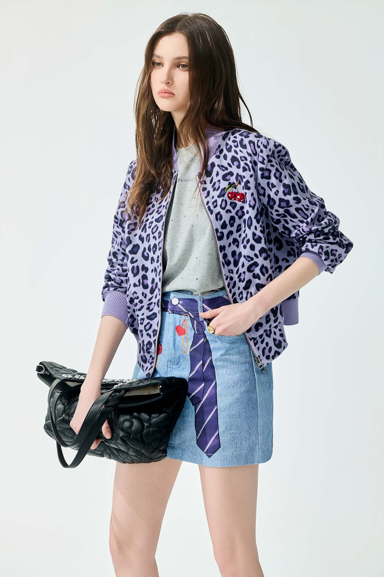 Leopard Print Purple Varsity JacketLeopard Print Purple Varsity Jacket,Jackets,Embroidered,Outerwear,Season (SS) Look,Denim