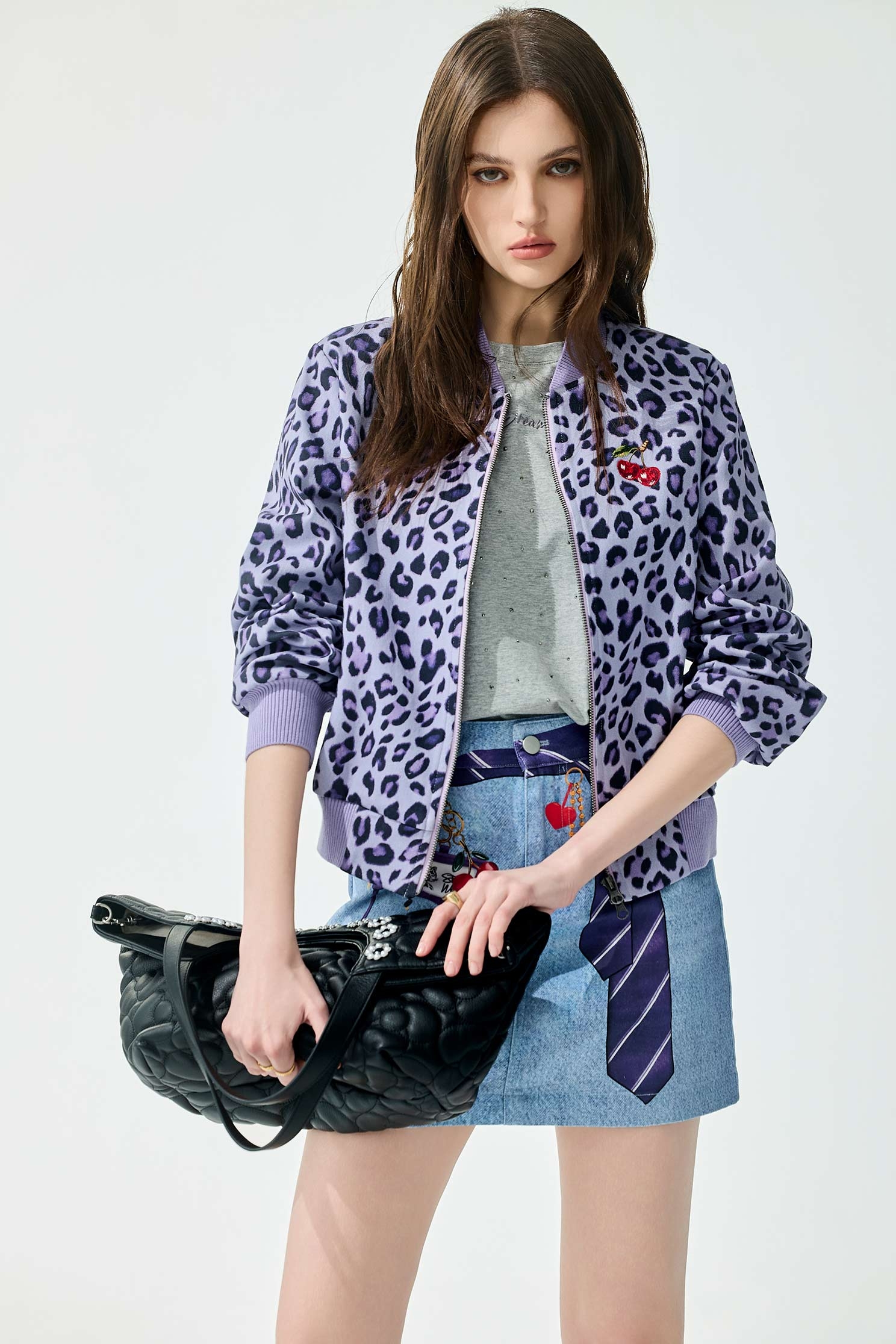 Leopard Print Purple Varsity JacketLeopard Print Purple Varsity Jacket,Jackets,Embroidered,Outerwear,Season (SS) Look,Denim