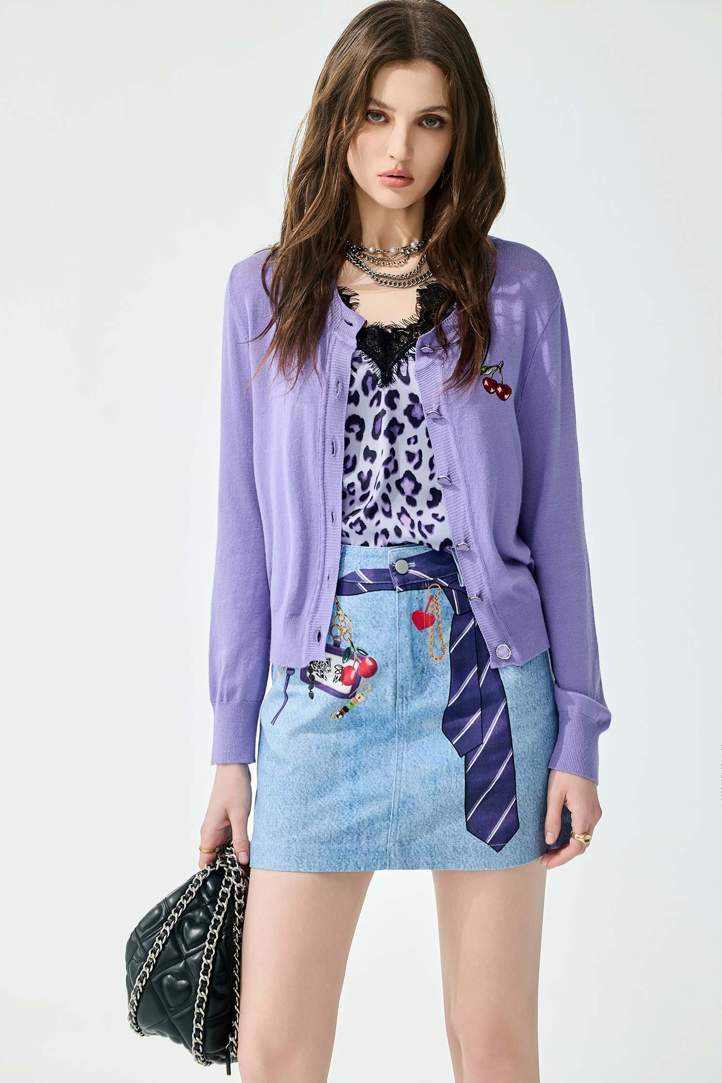 Purple Knit CardiganPurple Knit Cardigan,Jackets,Embroidered,Outerwear,Season (SS) Look,Knitted,Knitted coats