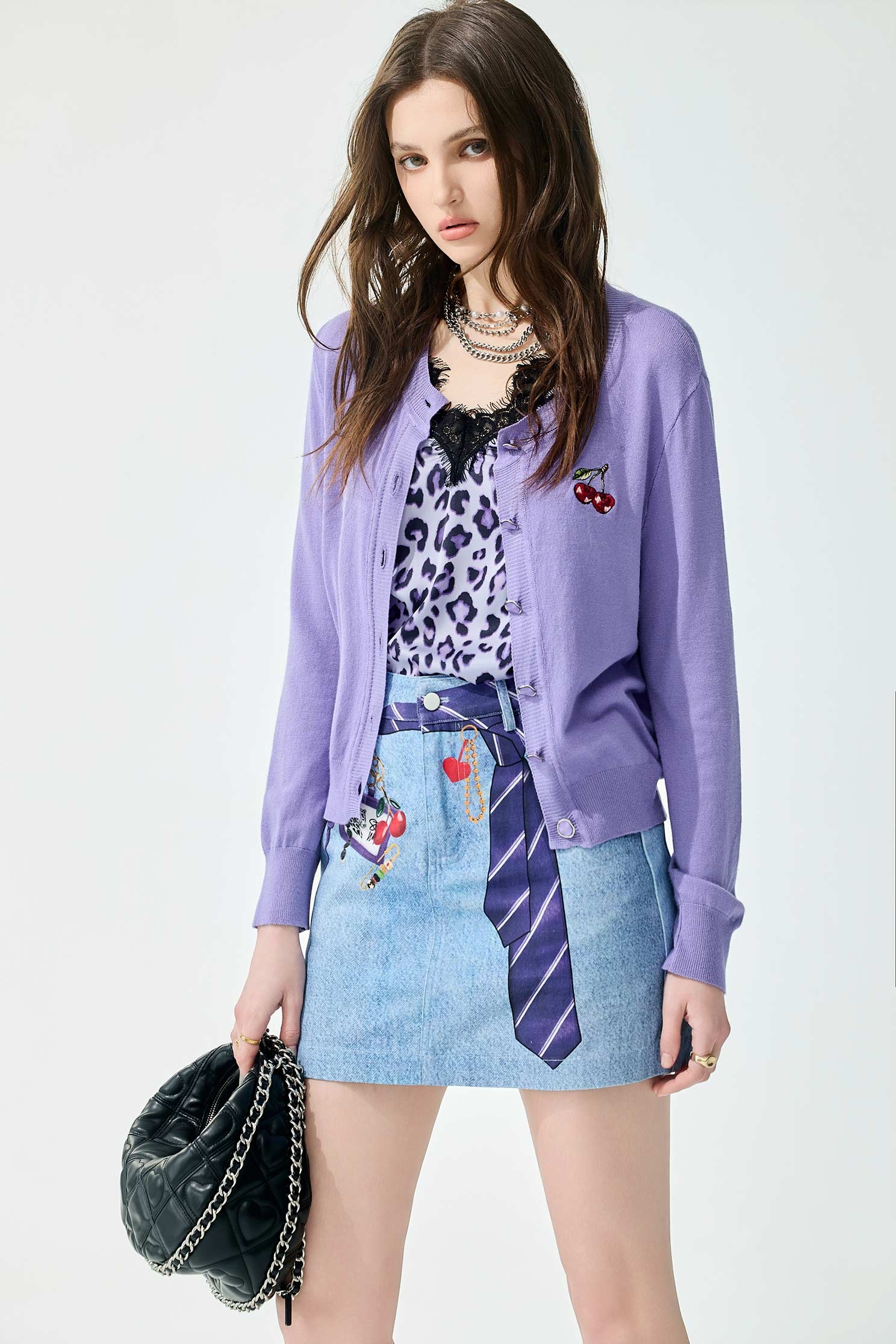 Purple Knit CardiganPurple Knit Cardigan,Jackets,Embroidered,Outerwear,Season (SS) Look,Knitted,Knitted coats