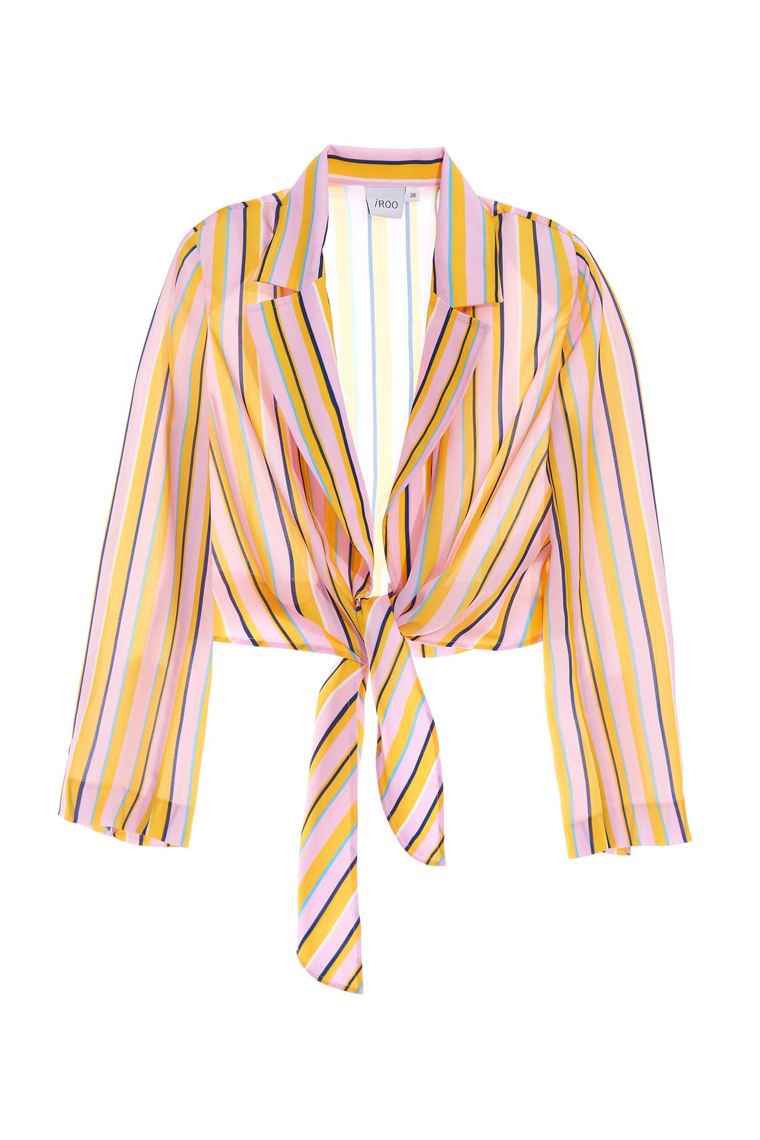 Summer Stripe Print Front Tie Knot Crop OuterwearColorful straight striped casual strappy coat,Jackets,Season (SS) Look,Stripe,Trends,Blazers