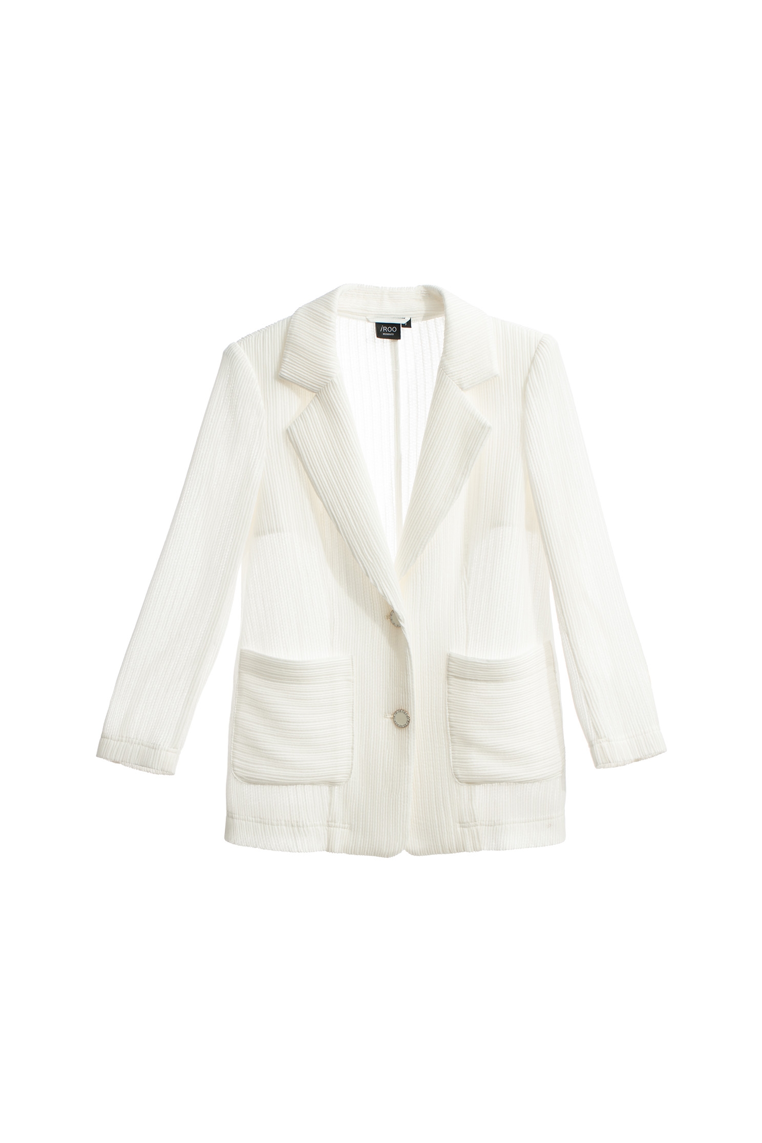 Mid Length Patch Pockets Blazer奶白色彈性坑條西裝外套,Season (AW) Look,Back To Classic,Blazers,Back To B/W