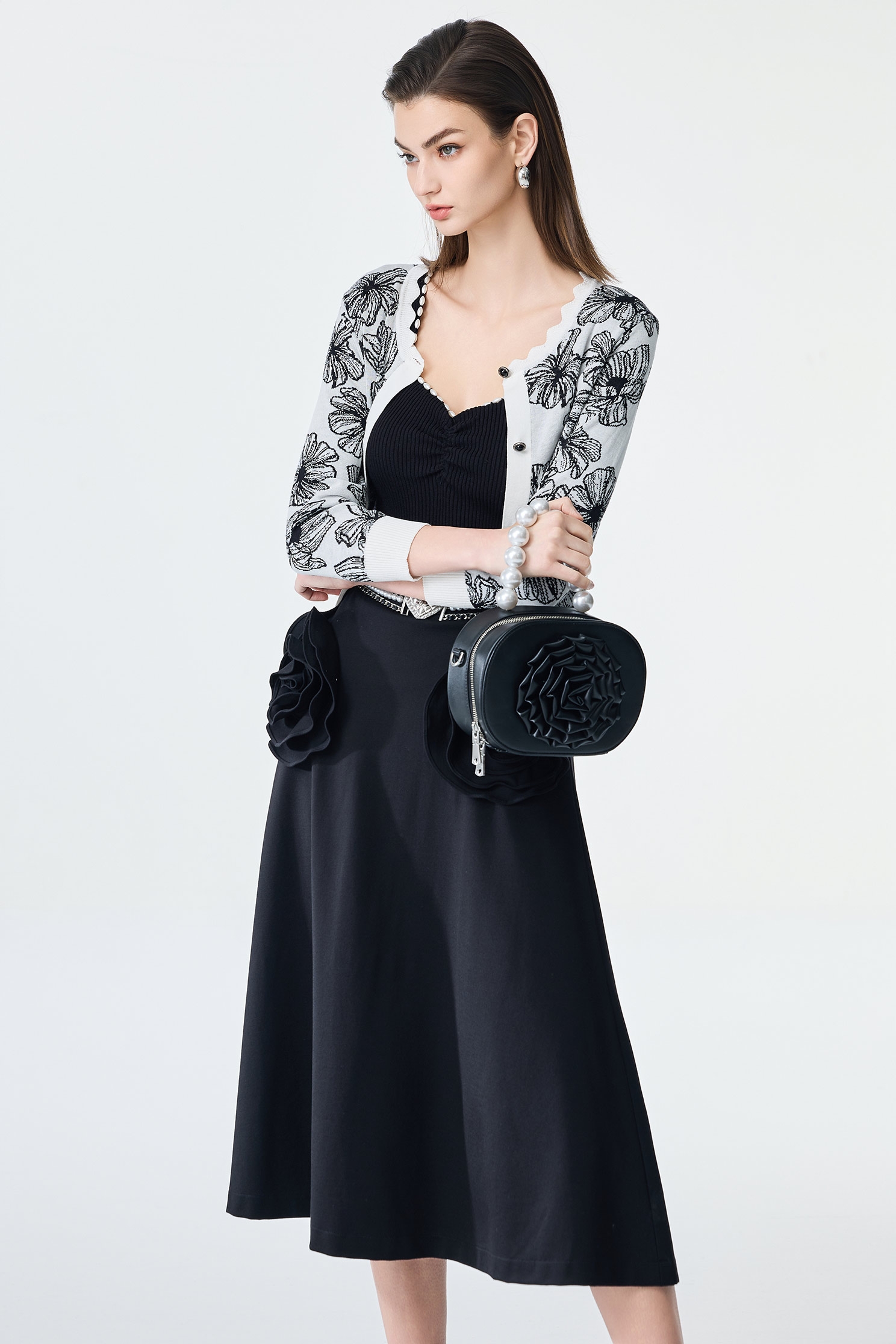 Floral Print Knit Cardigan,Season (SS) Look,co-ord sets,Cotton,Back To Classic,Knitted coats,Back To B/W