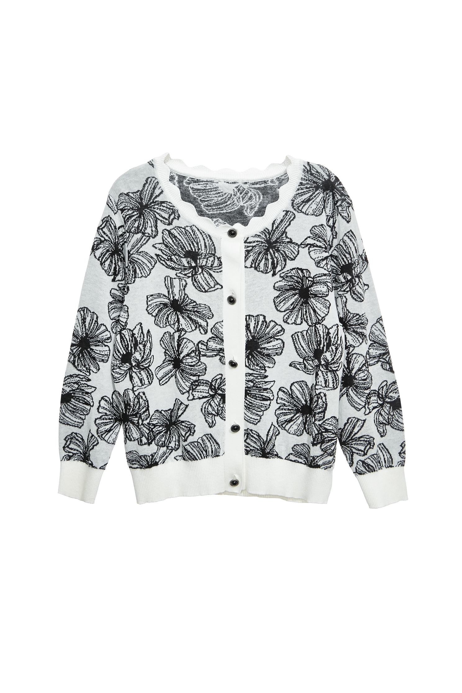 Floral Print Knit Cardigan,Season (SS) Look,co-ord sets,Cotton,Back To Classic,Knitted coats,Back To B/W