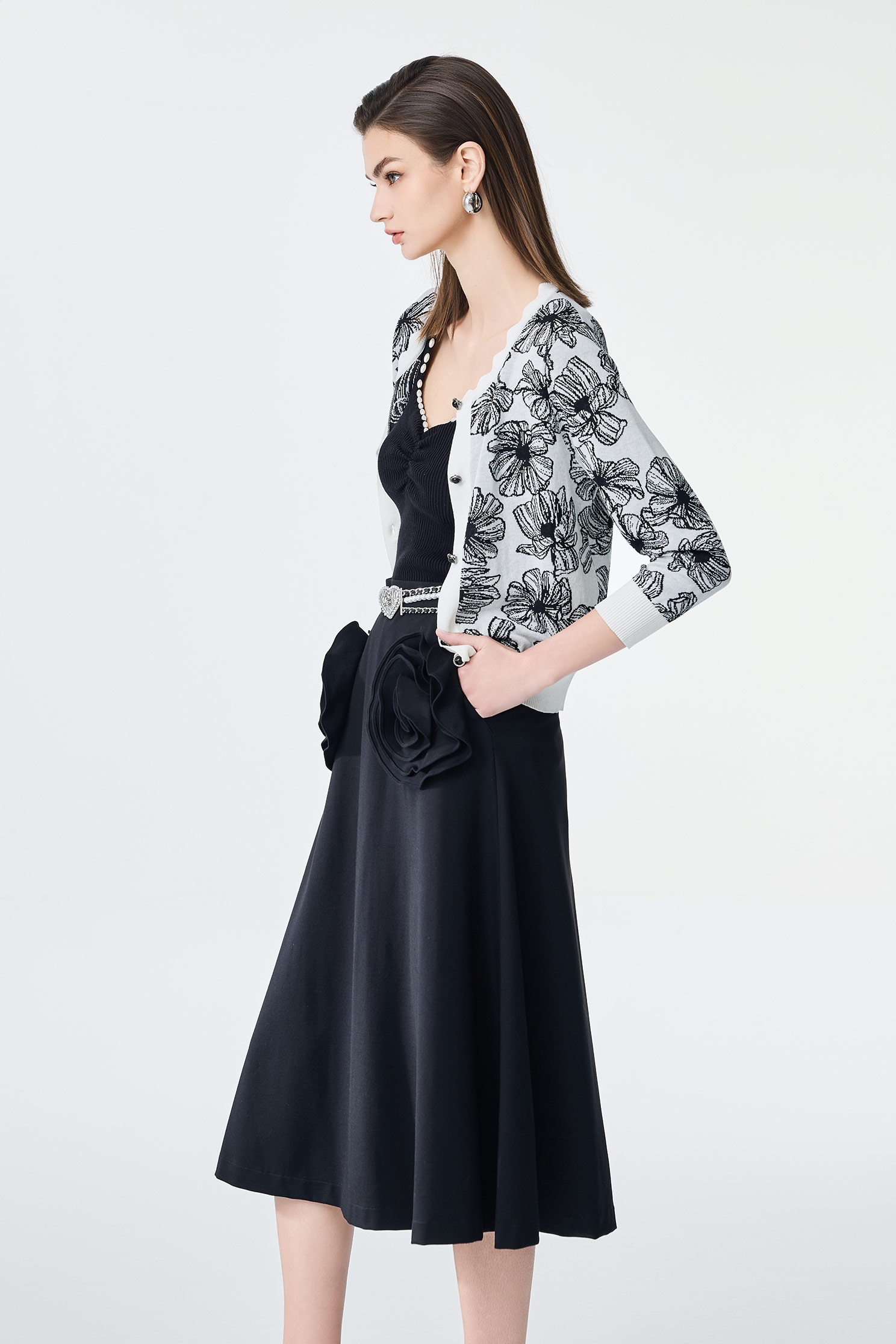 Floral Print Knit Cardigan,Season (SS) Look,co-ord sets,Cotton,Back To Classic,Knitted coats,Back To B/W