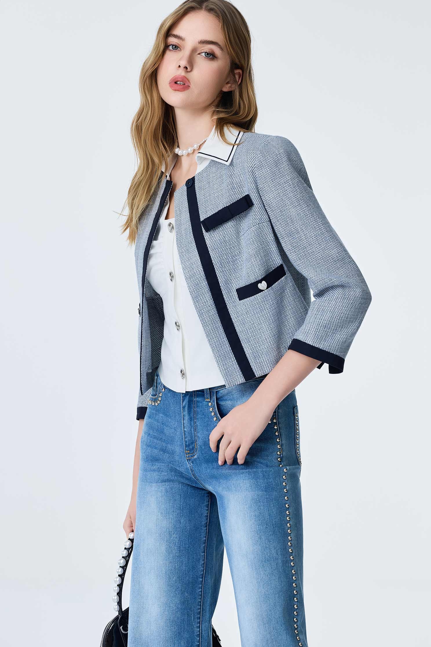 Contrast Bow Detail Crop JacketContrast Bow Detail Crop Jacket,Jackets,Outerwear,Season (SS) Look,bows,Urban Fashion