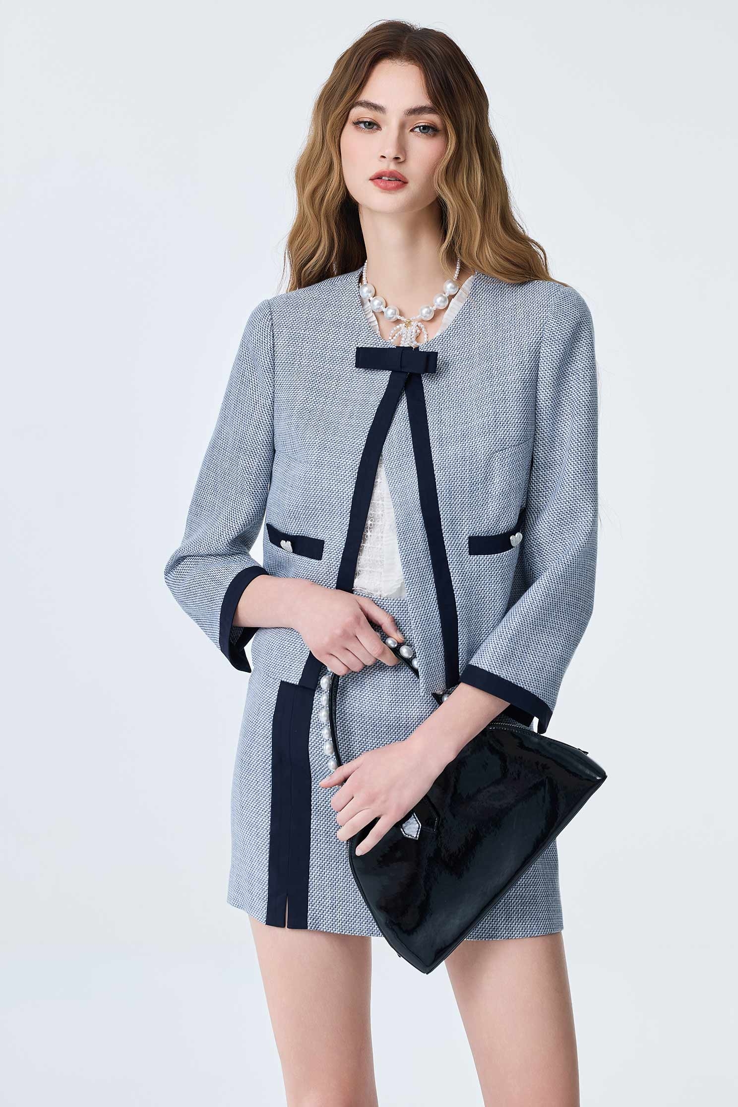 Contrast Bow Detail Crop JacketContrast Bow Detail Crop Jacket,Jackets,Outerwear,Season (SS) Look,bows,Urban Fashion