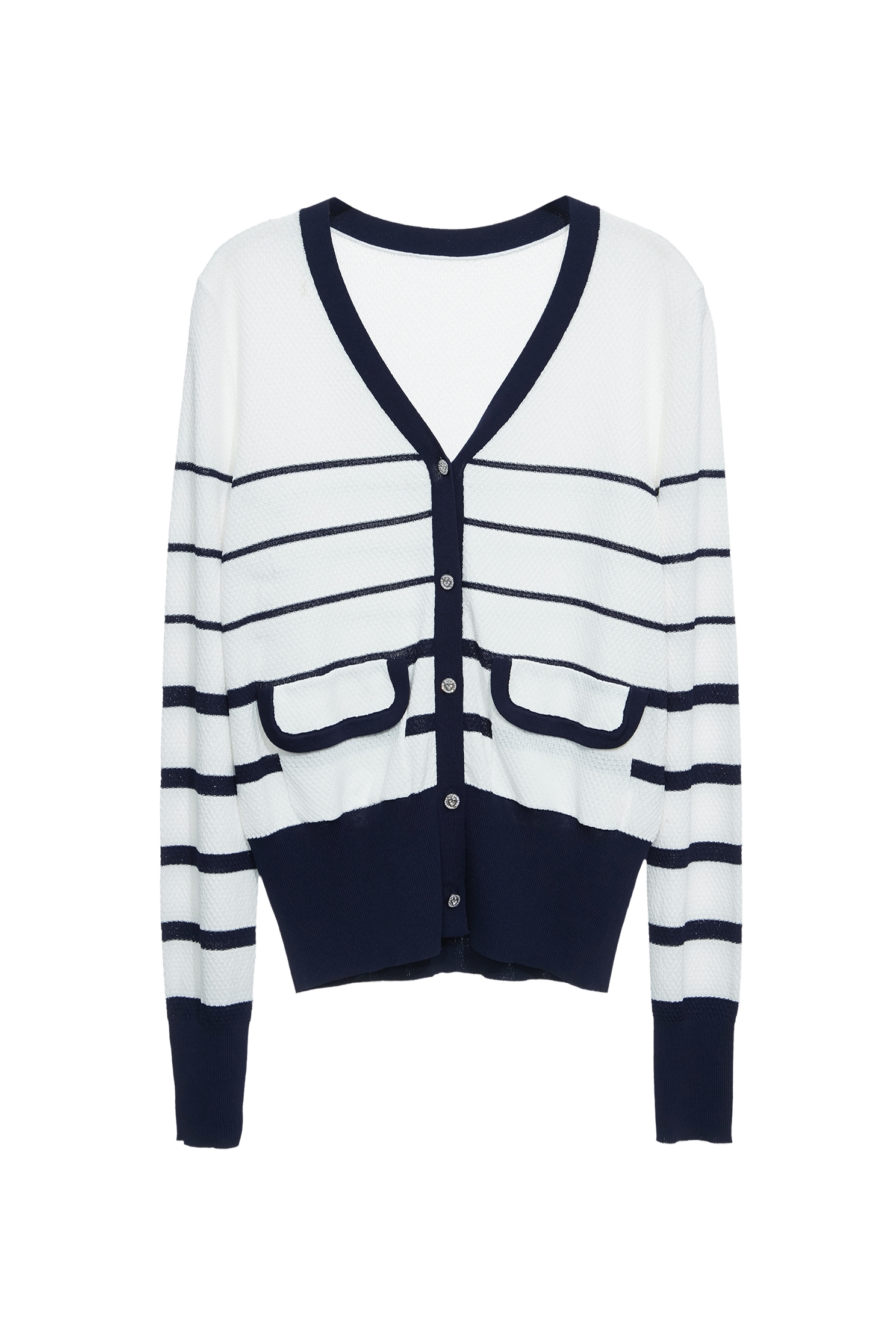 Navy Stripe V-neck CardiganNavy Stripe V-neck Cardigan,Jackets,Outerwear,Season (SS) Look,Urban Fashion,Knitted,Knitted coats