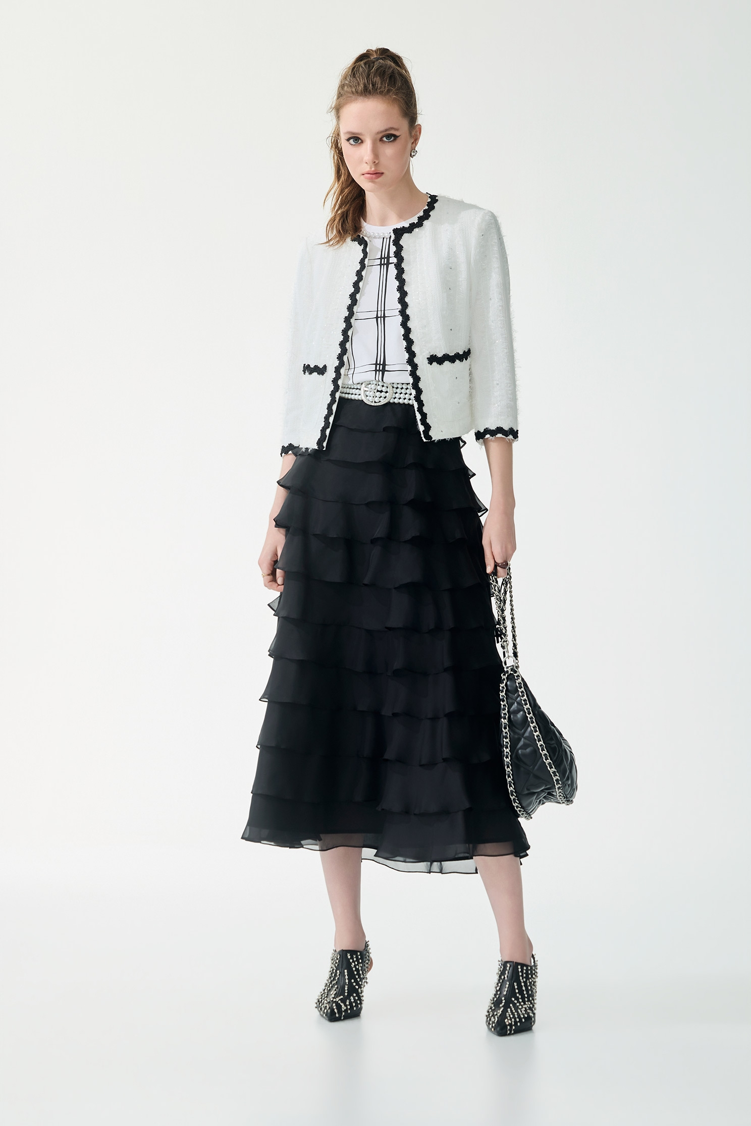 Black Lace Trim Detail Buttonless JacketBlack Lace Trim Detail Buttonless Jacket,Jackets,Outerwear,Season (SS) Look,White outerwear
