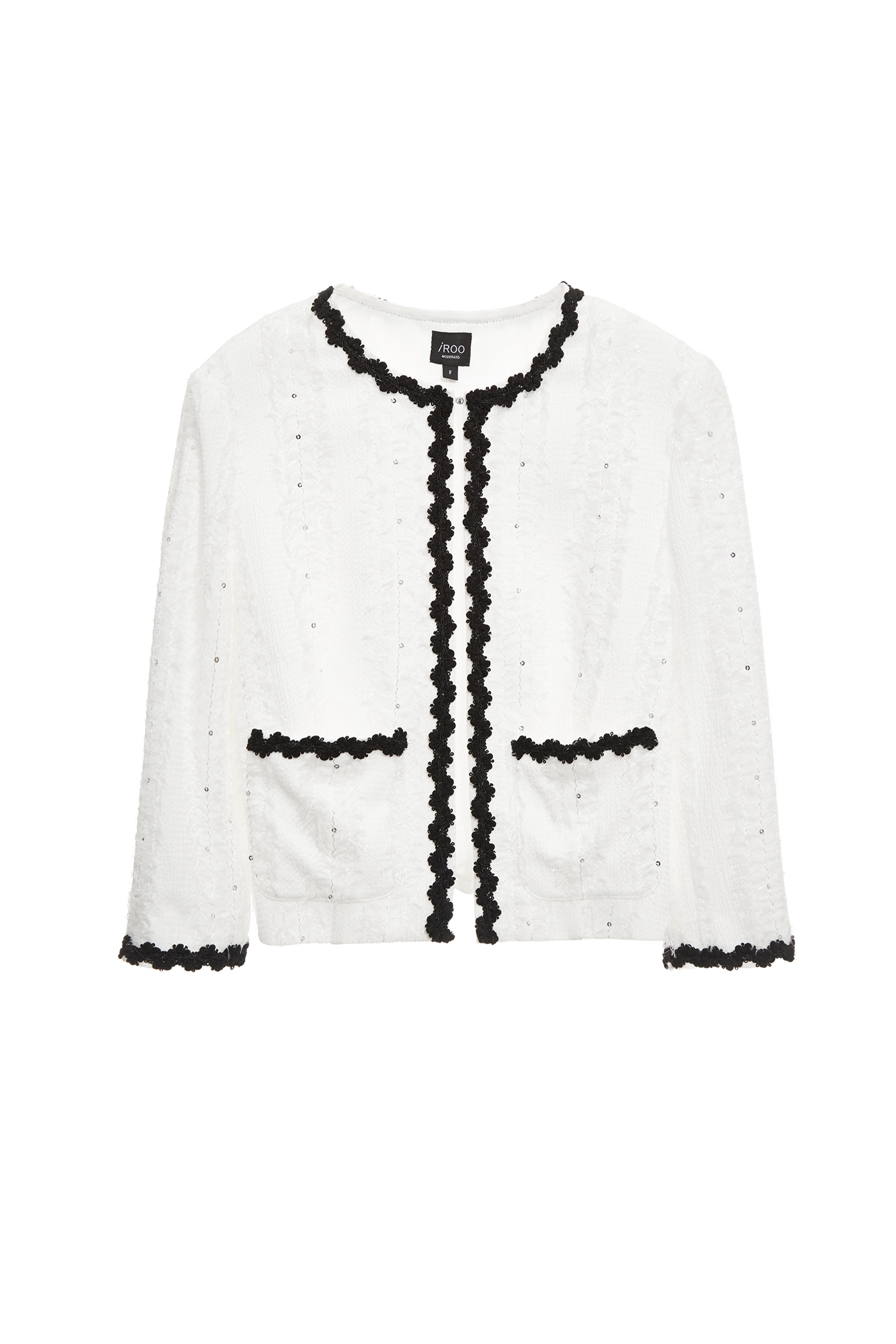 Black Lace Trim Detail Buttonless JacketBlack Lace Trim Detail Buttonless Jacket,Jackets,Outerwear,Season (SS) Look,White outerwear