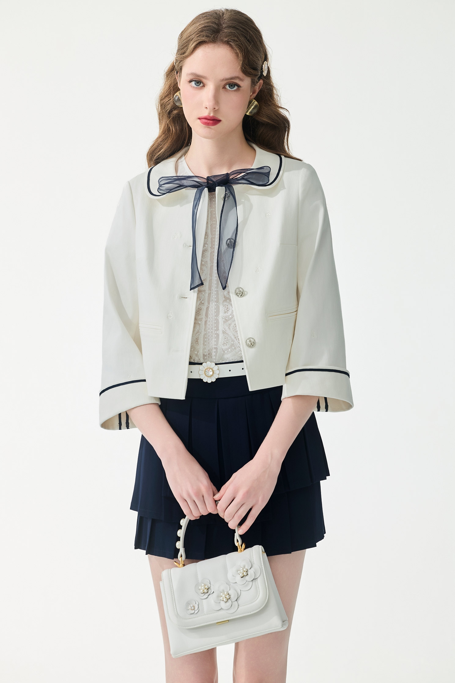 Anchor Motif White JacketAnchor Motif White Jacket,Jackets,Embroidered,Outerwear,Season (SS) Look,White outerwear