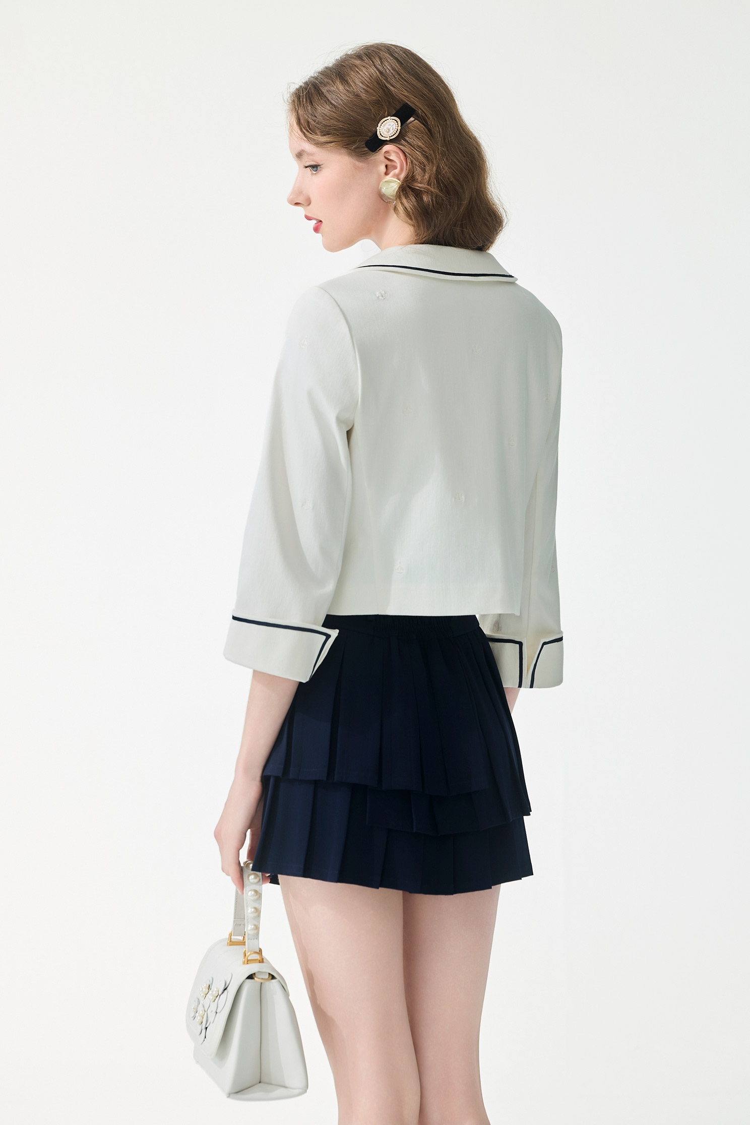 Anchor Motif White JacketAnchor Motif White Jacket,Jackets,Embroidered,Outerwear,Season (SS) Look,White outerwear