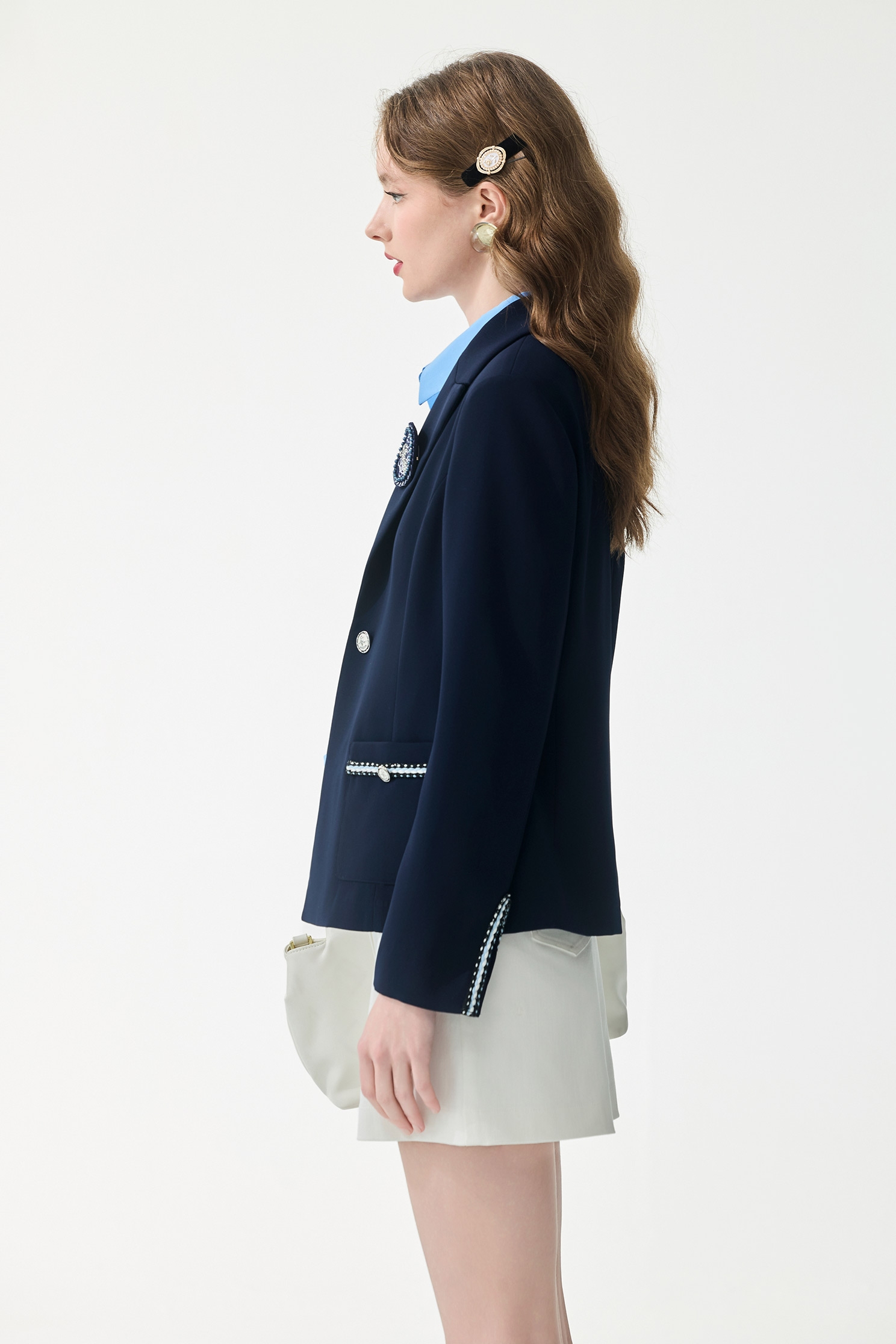 Braided Trim Detail Navy BlazerBraided Trim Detail Navy Blazer,Jackets,Outerwear,Season (SS) Look