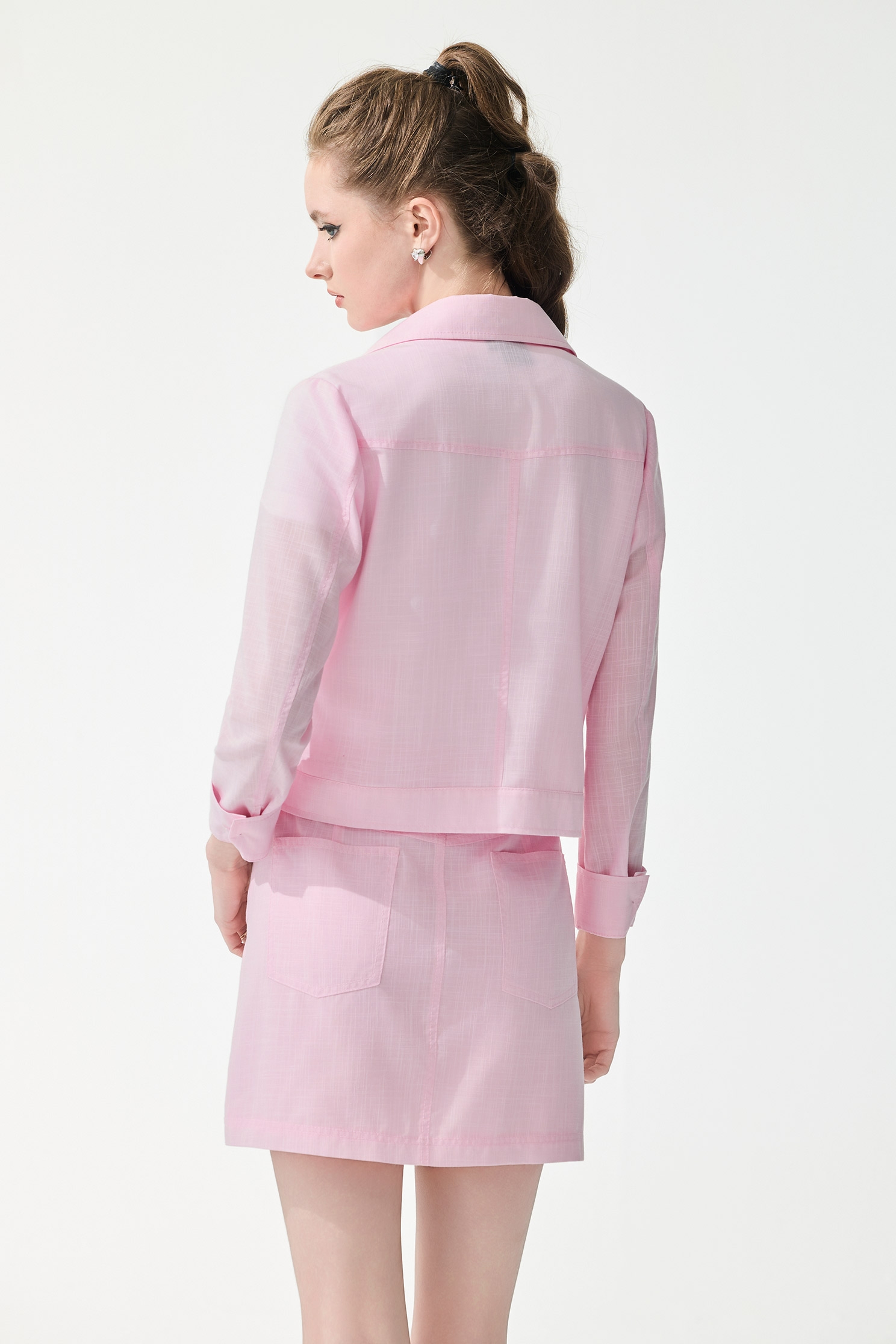 Pink Linen Crop Jacket,Jackets,Embroidered,Outerwear,Season (SS) Look