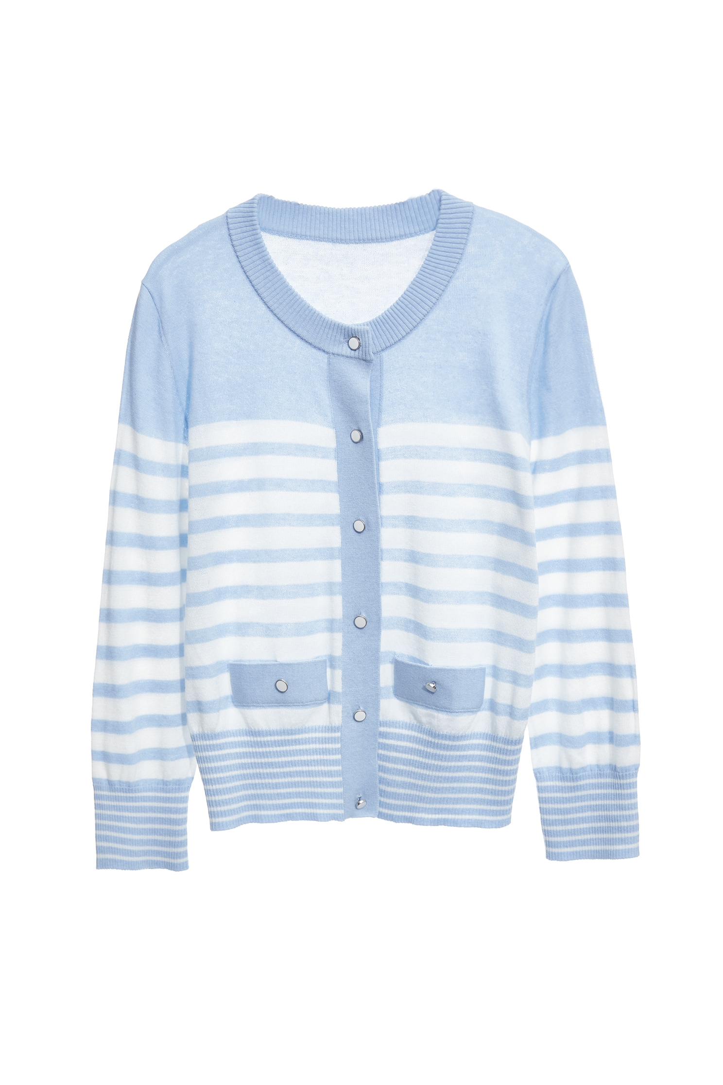 Blue White Stripe Knit Cardigan,Jackets,Denim,Outerwear,Season (SS) Look,Knitted,Knitted coats