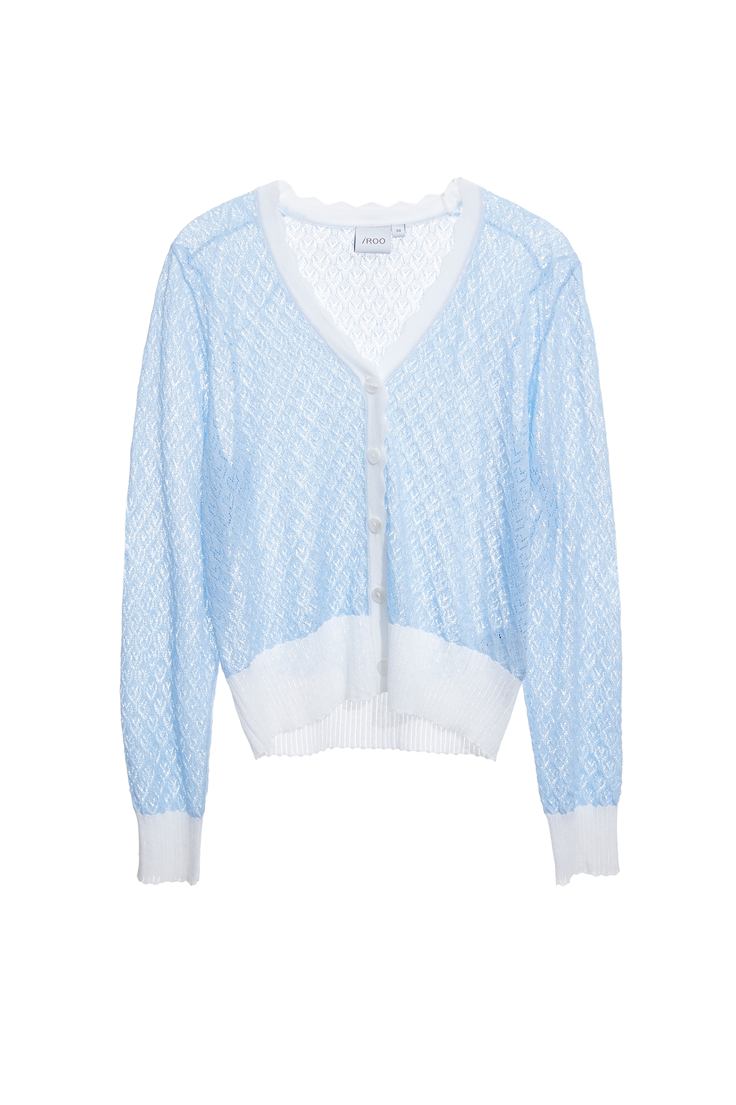 Contrast White Trim Blue Knit CardiganContrast White Trim Blue Knit Cardigan,Jackets,Outerwear,Season (SS) Look,Knitted,Knitted coats