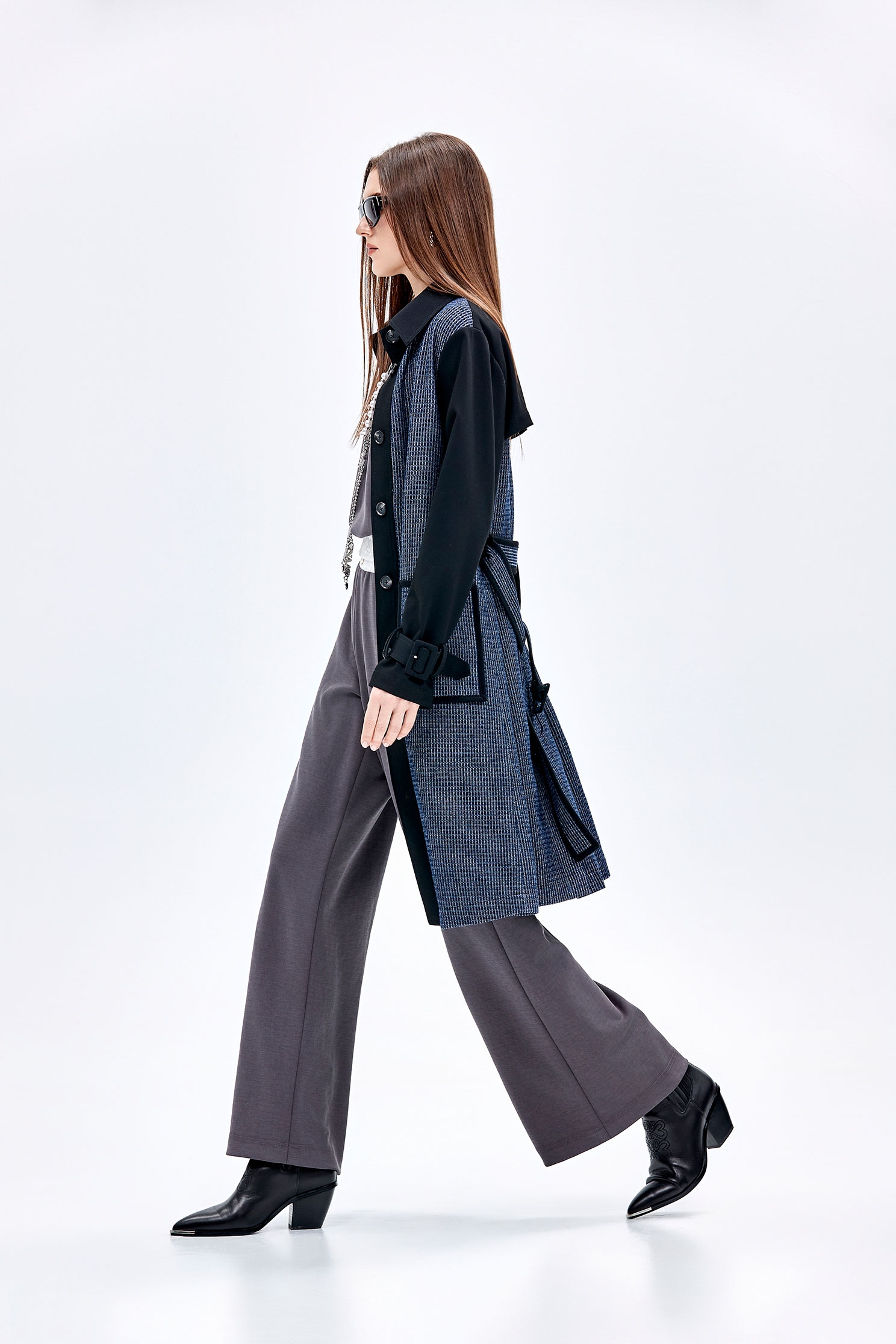 Contrast Detail Trench CoatContrast Detail Trench Coat,Outerwear,Plaid,Season (AW) Look,Belts,Trench coats