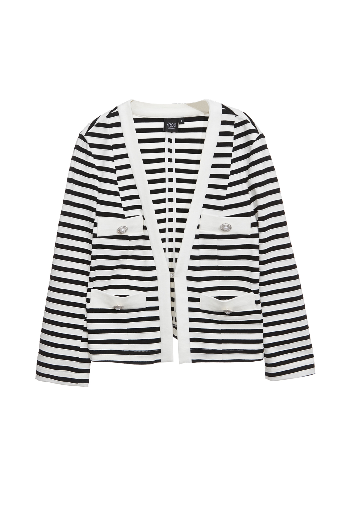 Black White Stripe V-neck JacketBlack White Stripe V-neck Jacket,Jackets,Outerwear,Season (SS) Look,pearl,Back To Classic,Back To B/W