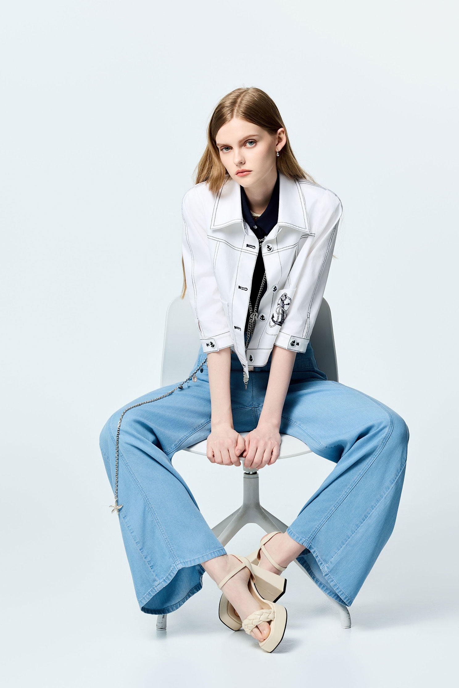 Contrast Stitch Detail White Denim JacketContrast Stitch Detail White Denim Jacket,Jackets,Embroidered,Outerwear,Season (SS) Look,White outerwear,Urban Fashion