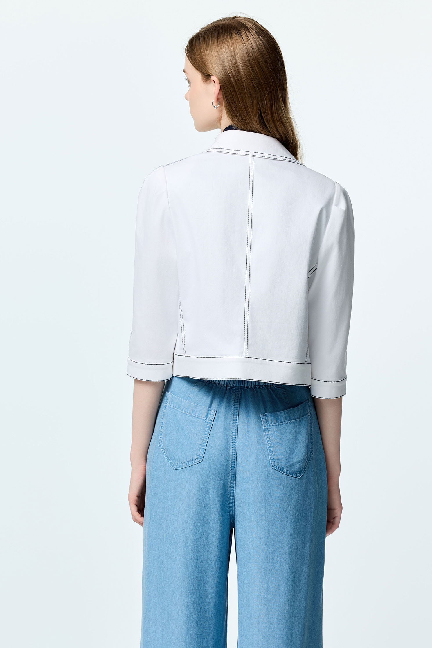 Contrast Stitch Detail White Denim JacketContrast Stitch Detail White Denim Jacket,Jackets,Embroidered,Outerwear,Season (SS) Look,White outerwear,Urban Fashion